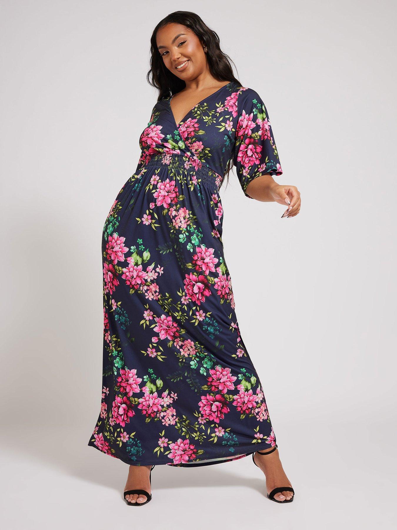 Image 3 of 4 of Yours Curve Floral Angel Sleeve Maxi Dress