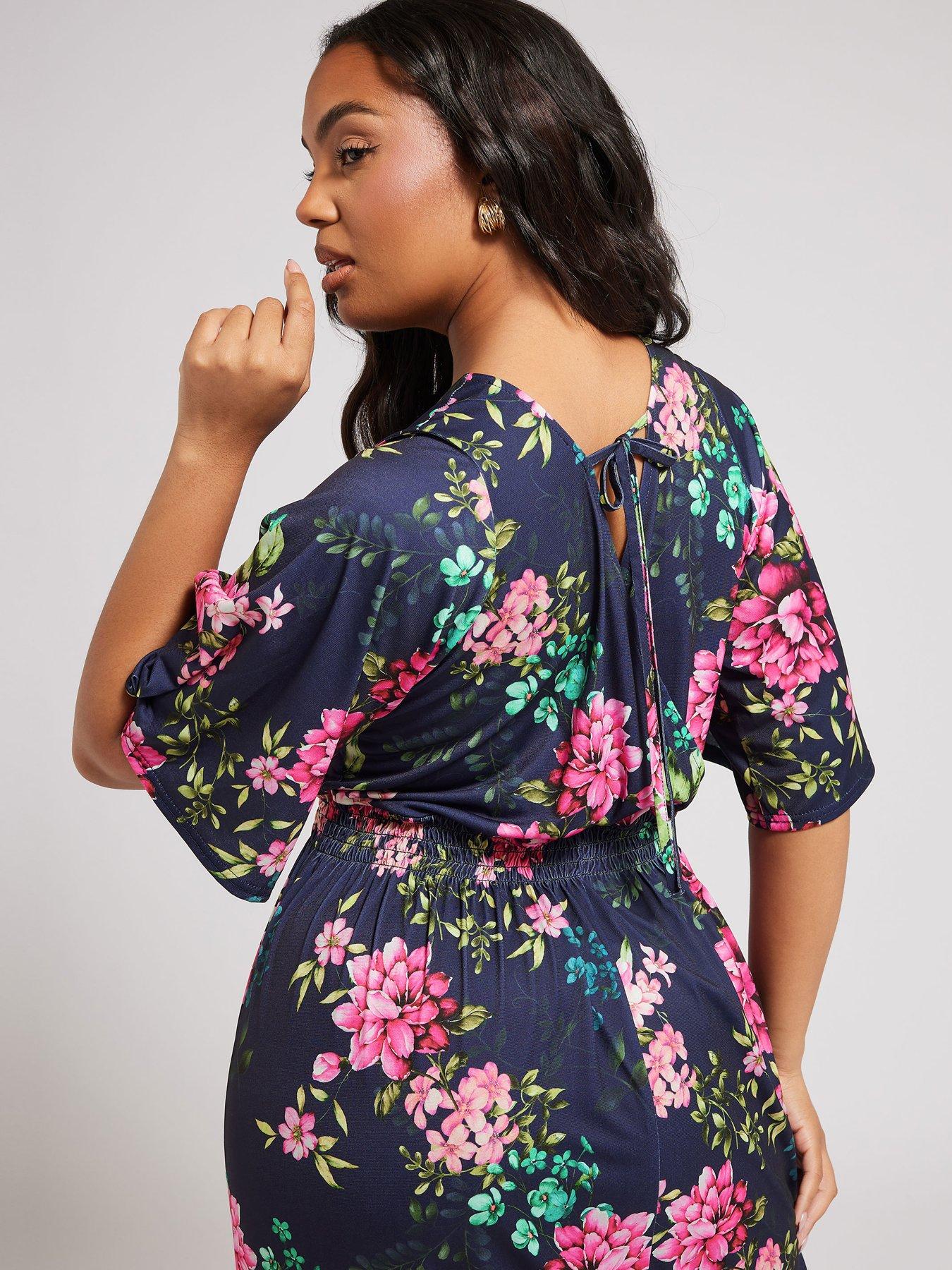 Image 4 of 4 of Yours Curve Floral Angel Sleeve Maxi Dress