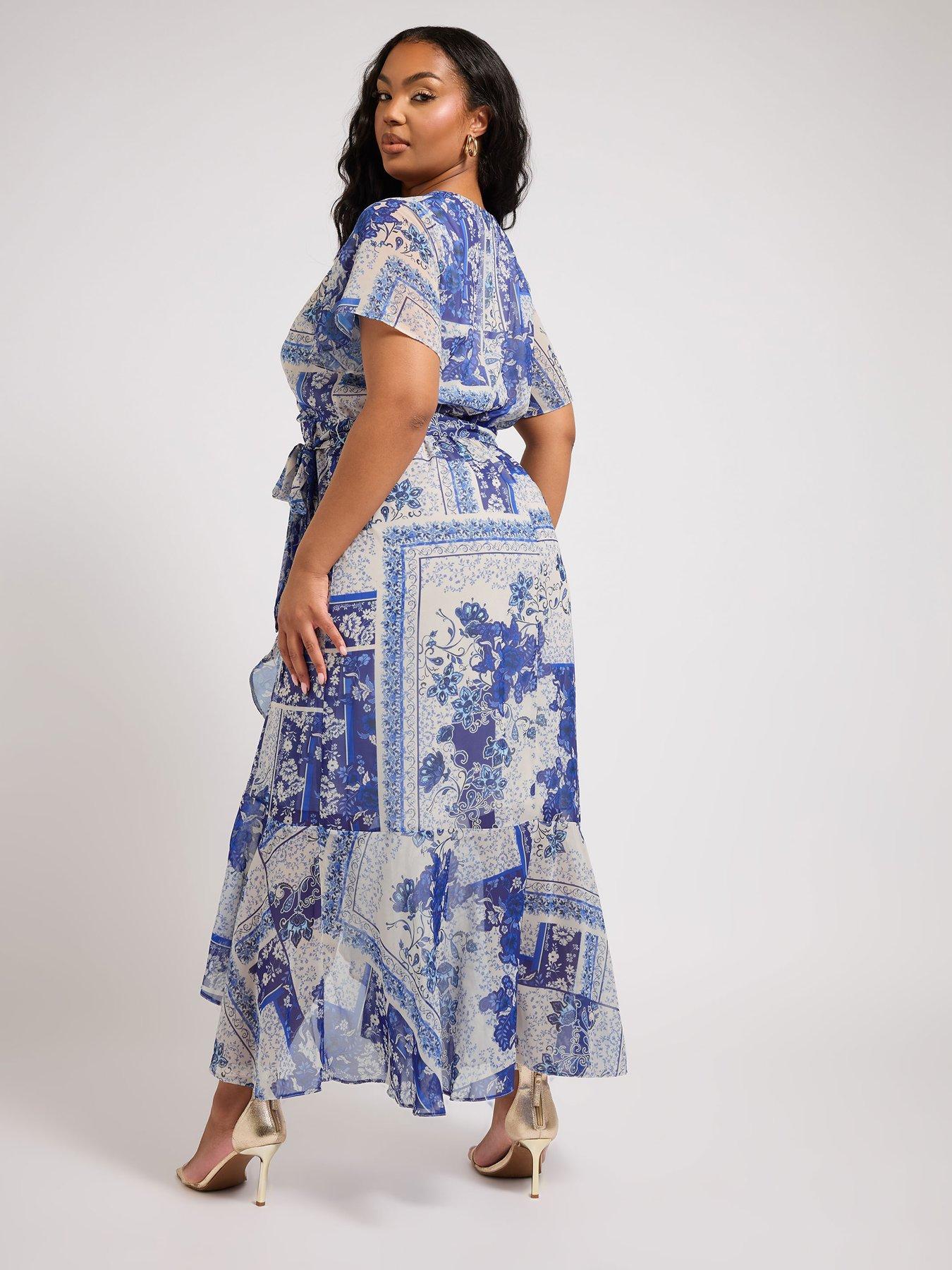 yours-curve-scarf-print-wrap-ruffle-dressstillFront