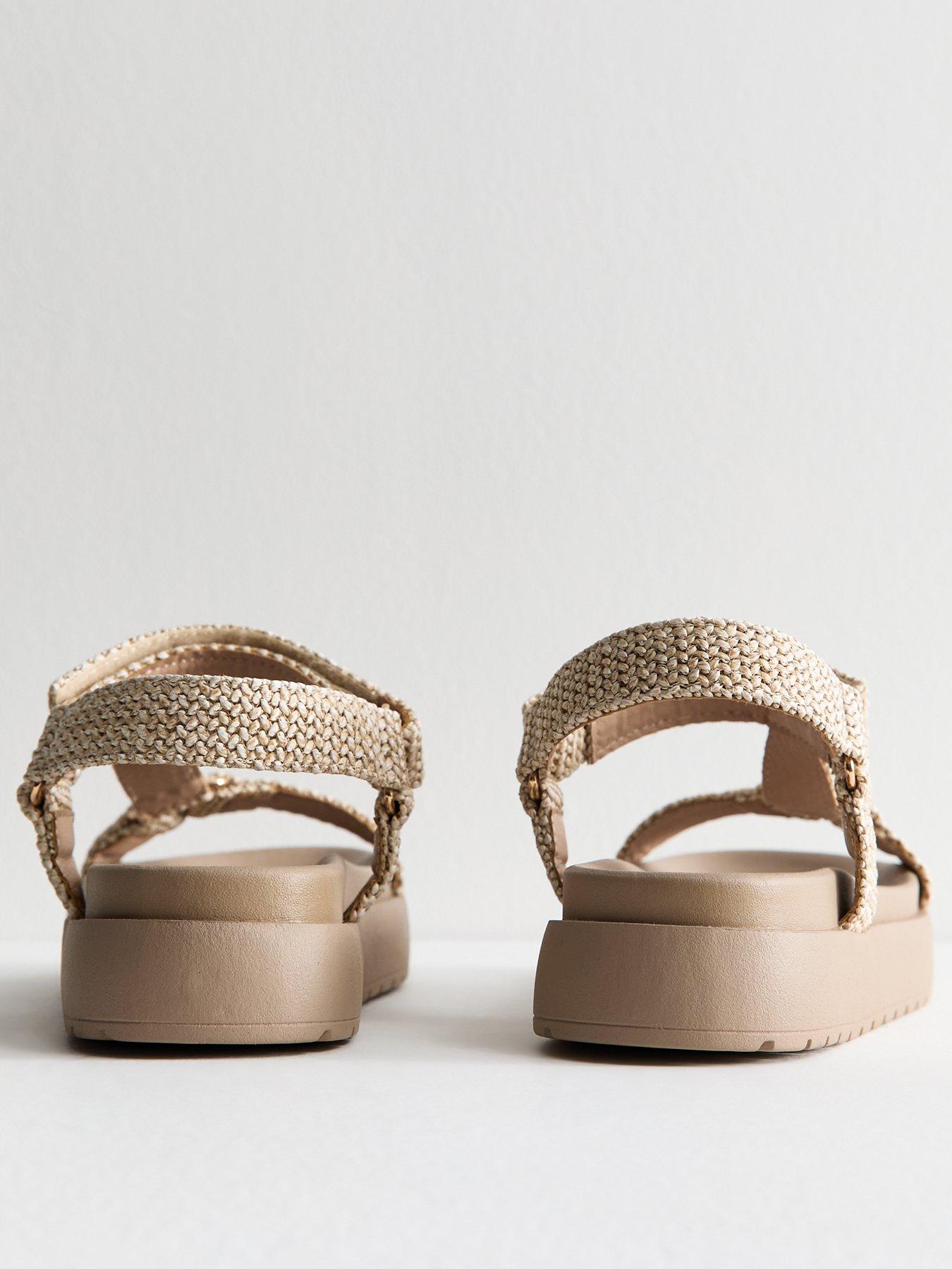 Image 3 of 6 of New Look Cream Raffia Harness Strap Platform Sandals