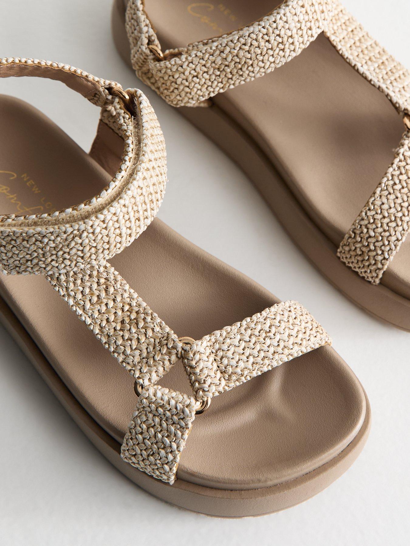 Image 5 of 6 of New Look Cream Raffia Harness Strap Platform Sandals