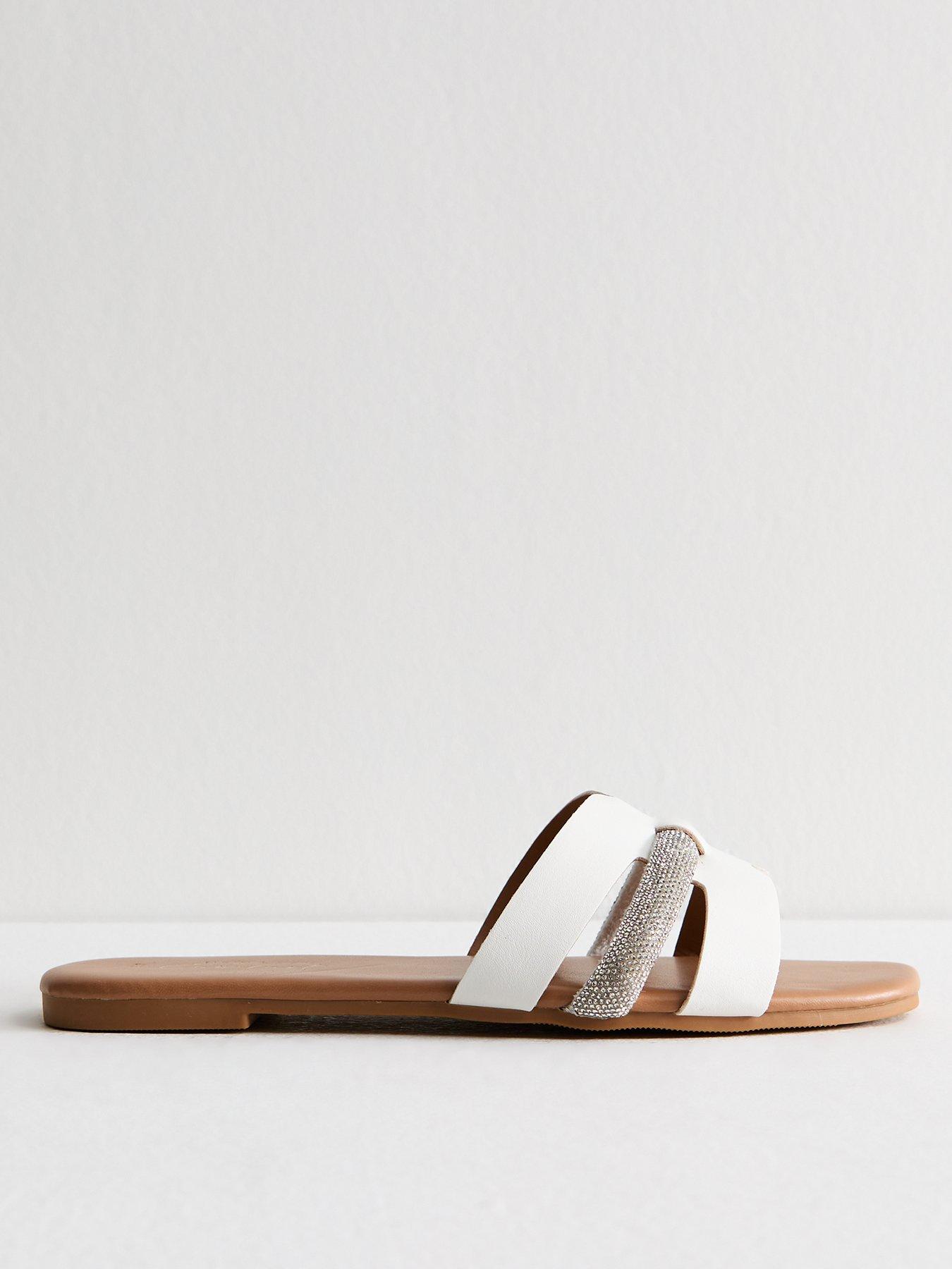 Image of New Look White Embellished Faux Leather Sandals