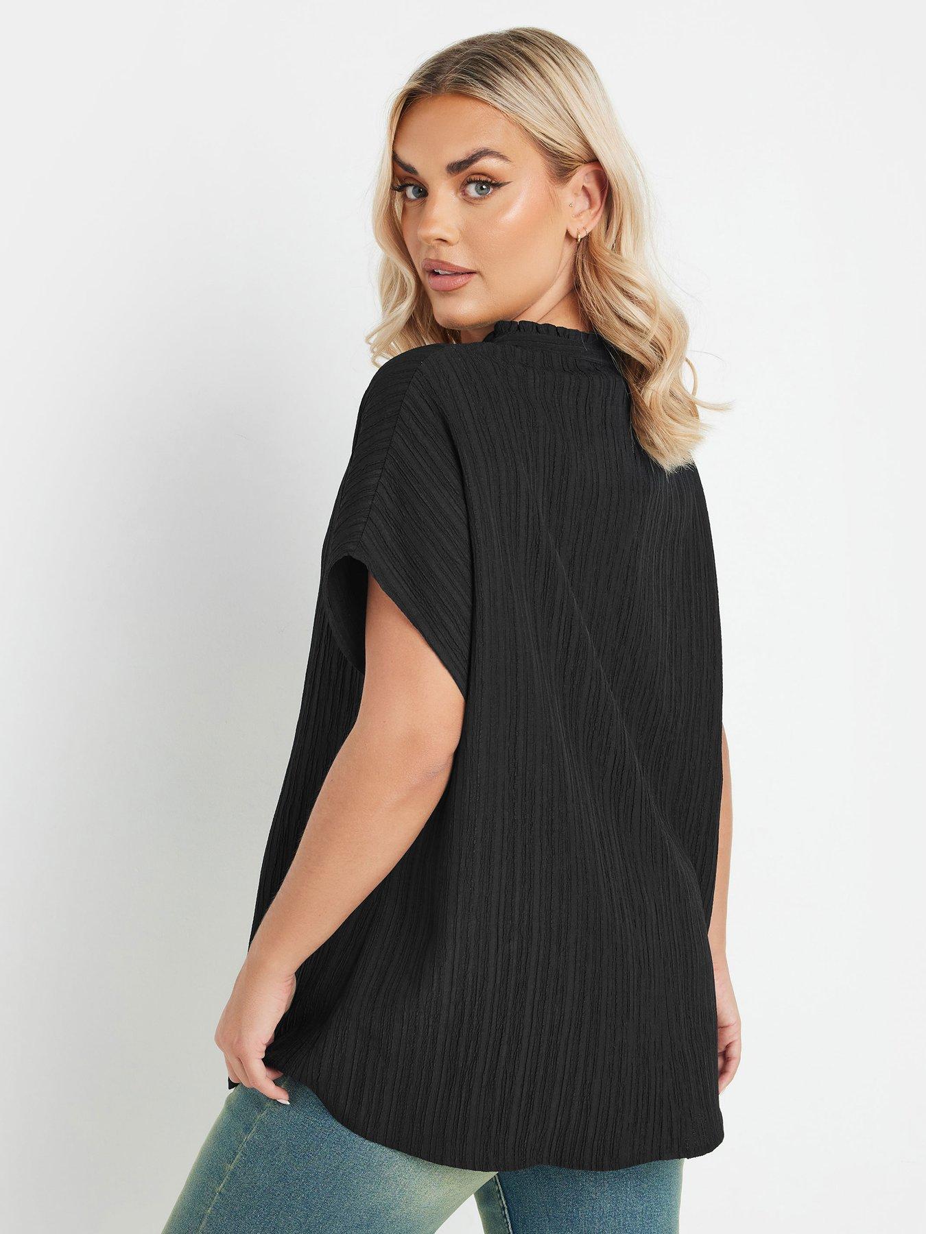 Image 2 of 4 of Yours Curve Texture Frill Neck Top - Black