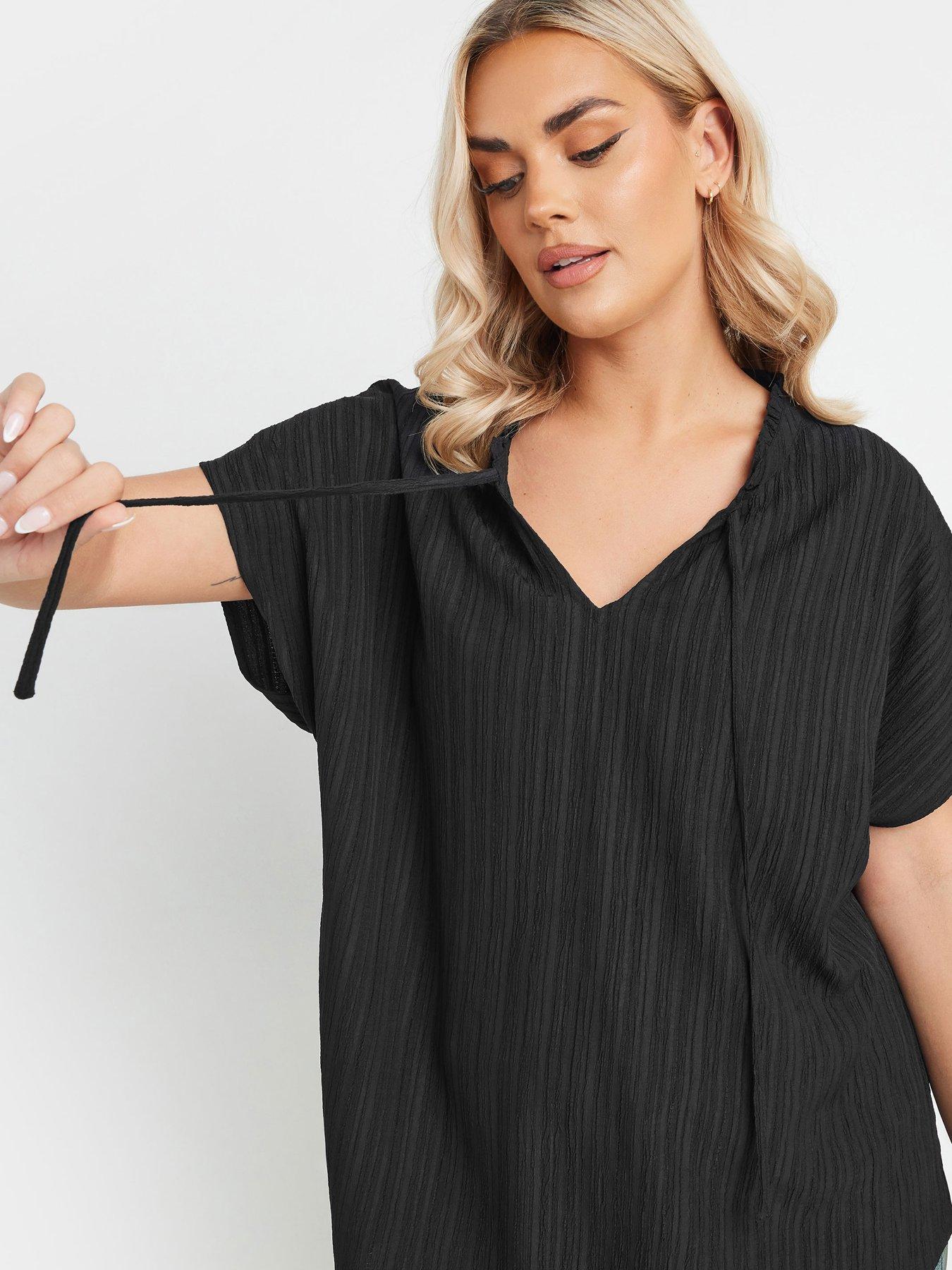 Image 4 of 4 of Yours Curve Texture Frill Neck Top - Black