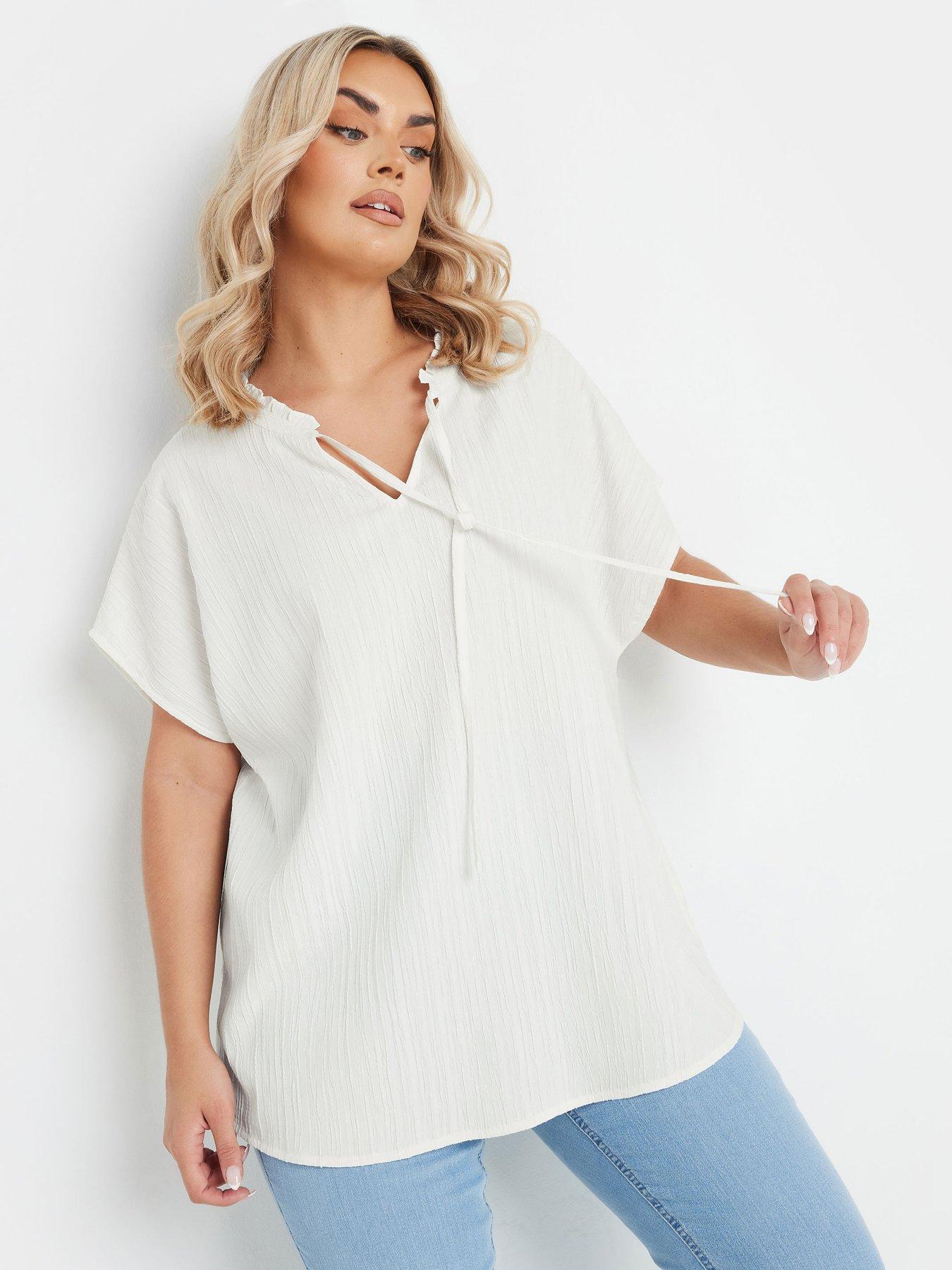 yours-curve-texture-frill-neck-top-natural