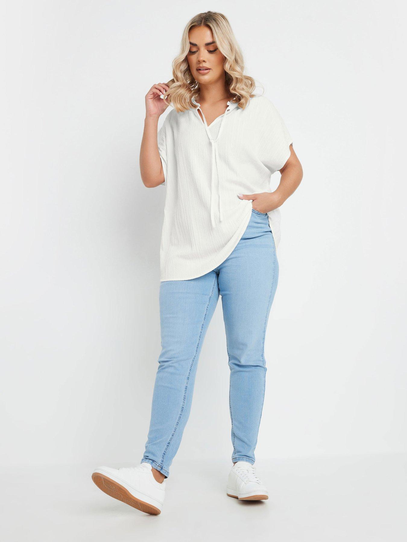 yours-curve-texture-frill-neck-top-naturalback