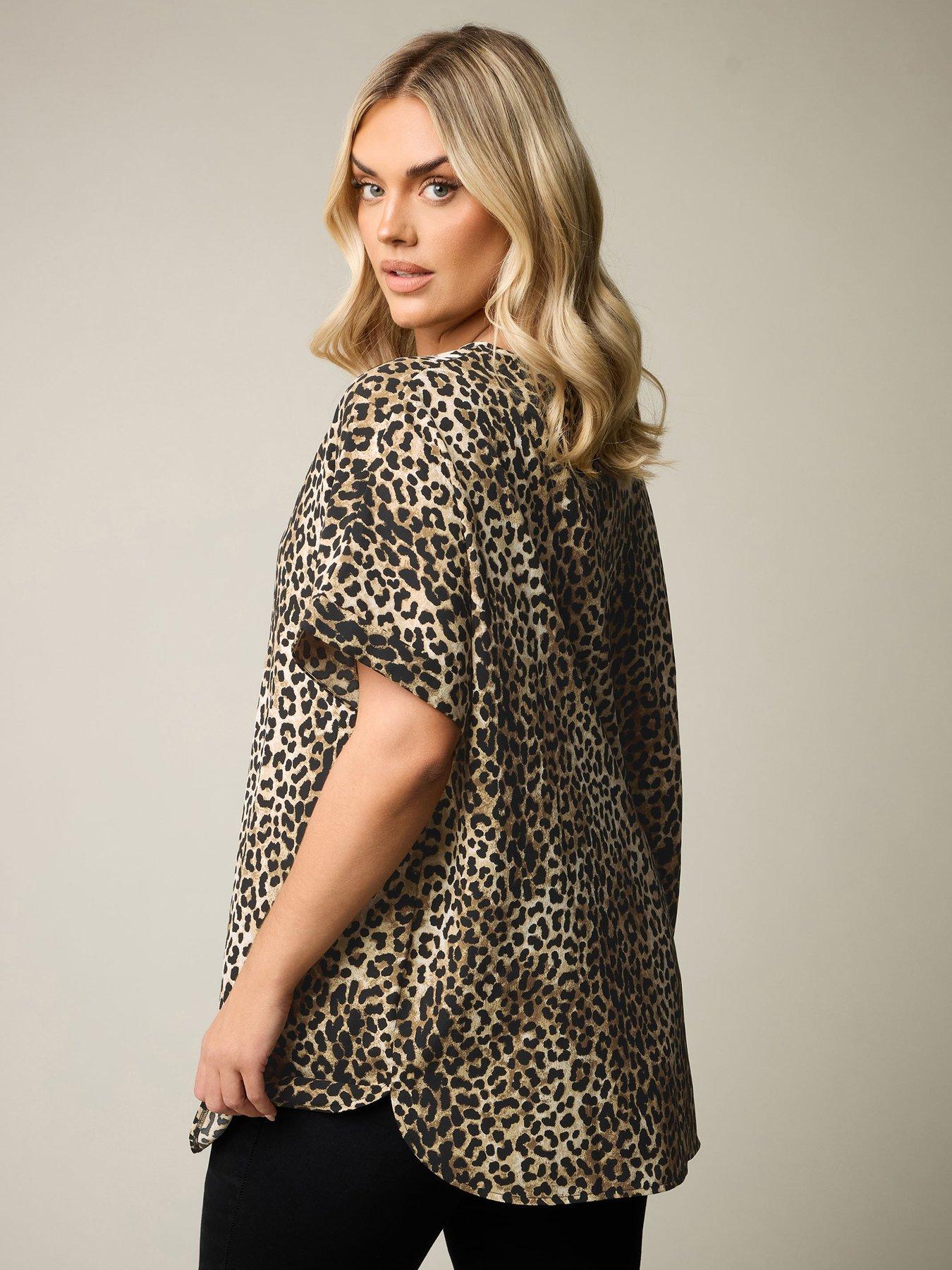 yours-curve-leopard-print-metal-trim-short-sleeve-top-brownstillFront