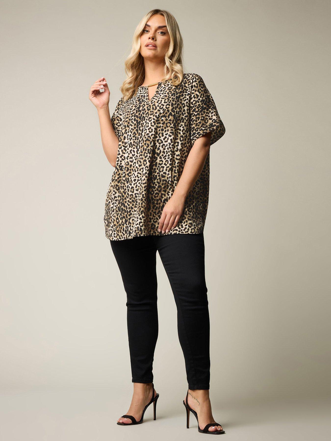 yours-curve-leopard-print-metal-trim-short-sleeve-top-brownback