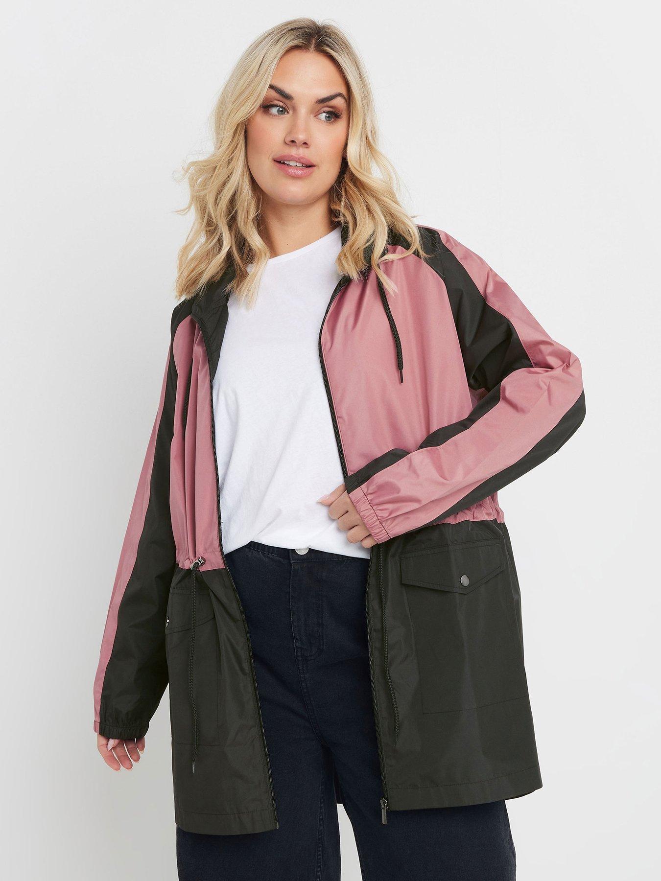 Image 1 of 4 of Yours Curve Lightweight Colour Block Parka - Pink