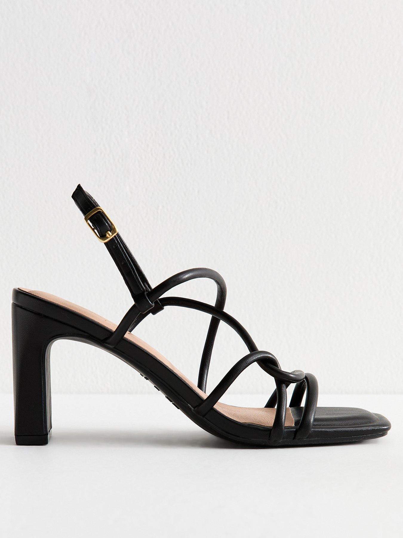 Image 1 of 4 of New Look Black Faux Leather Block Heel Sandals