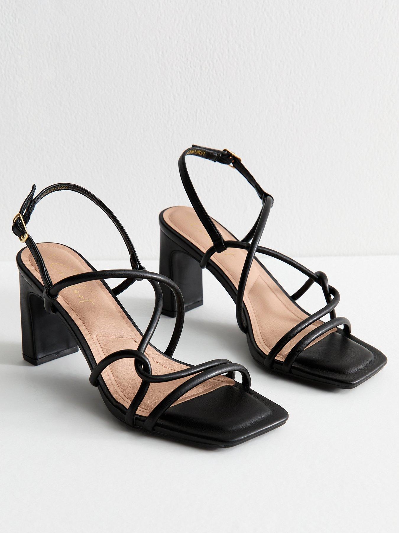 Image 2 of 4 of New Look Black Faux Leather Block Heel Sandals