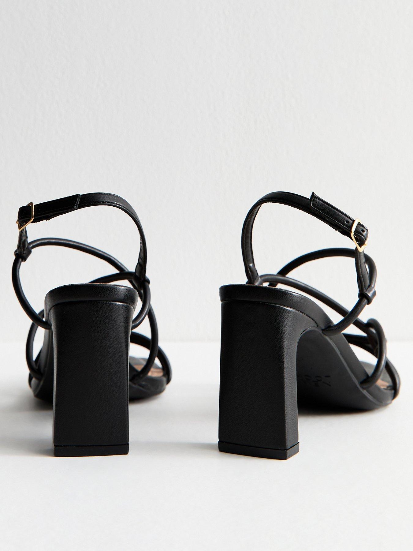 Image 3 of 4 of New Look Black Faux Leather Block Heel Sandals