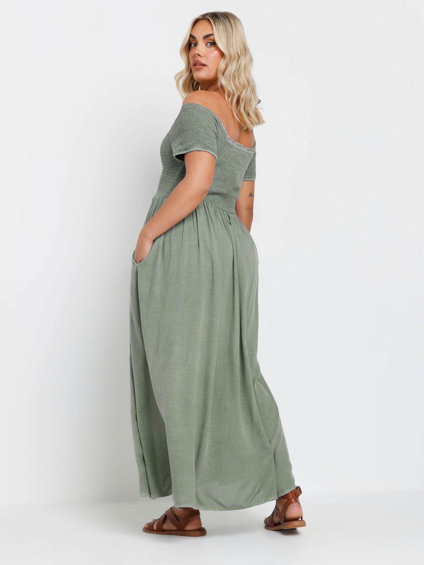yours-curve-shirred-bardot-chambray-dressstillFront