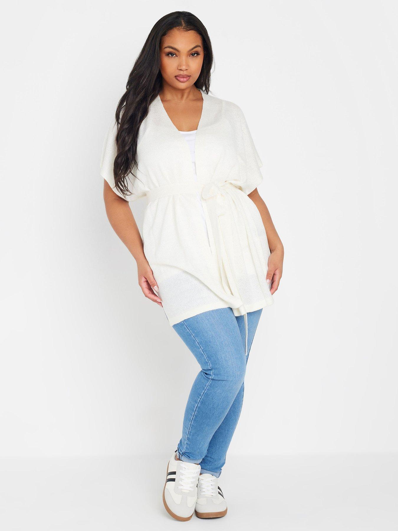 Image 3 of 4 of Yours Curve Edge To Edge Smiling Yarn Cardigan - Ivory