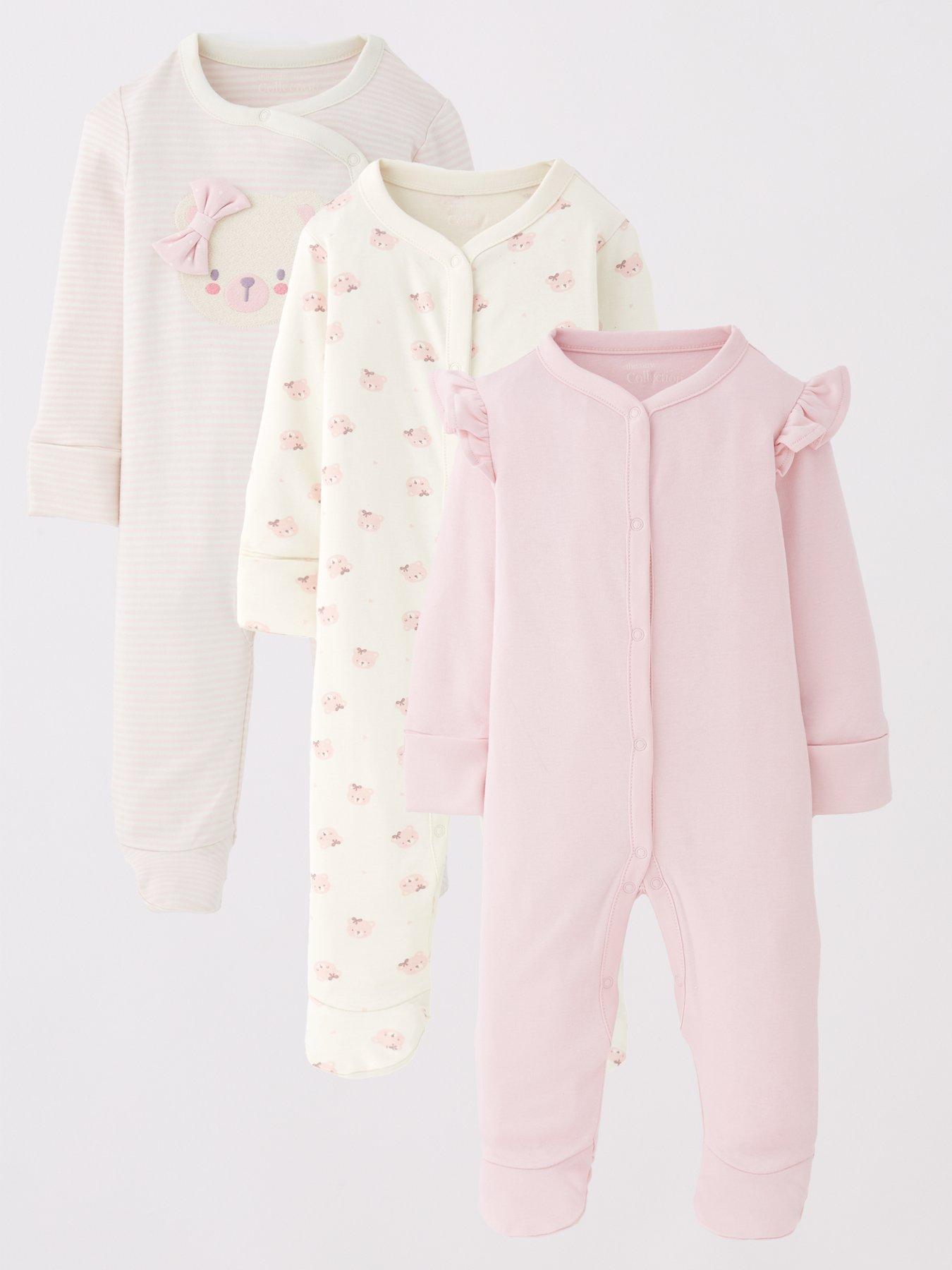 The Very Collection Baby Girl 3Pk Bear Bow Sleepsuits - Beige