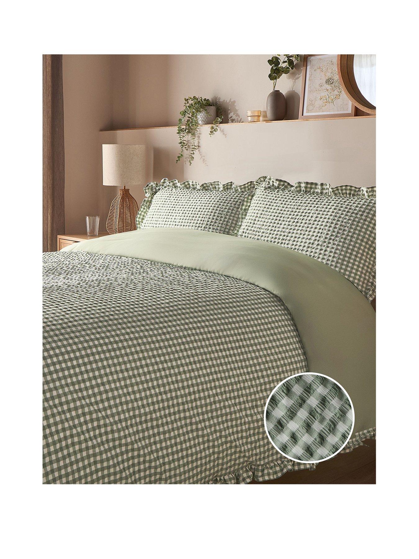 Image 2 of 7 of Silentnight Supersoft Gingham Seersucker Duvet Cover Set in Sage
