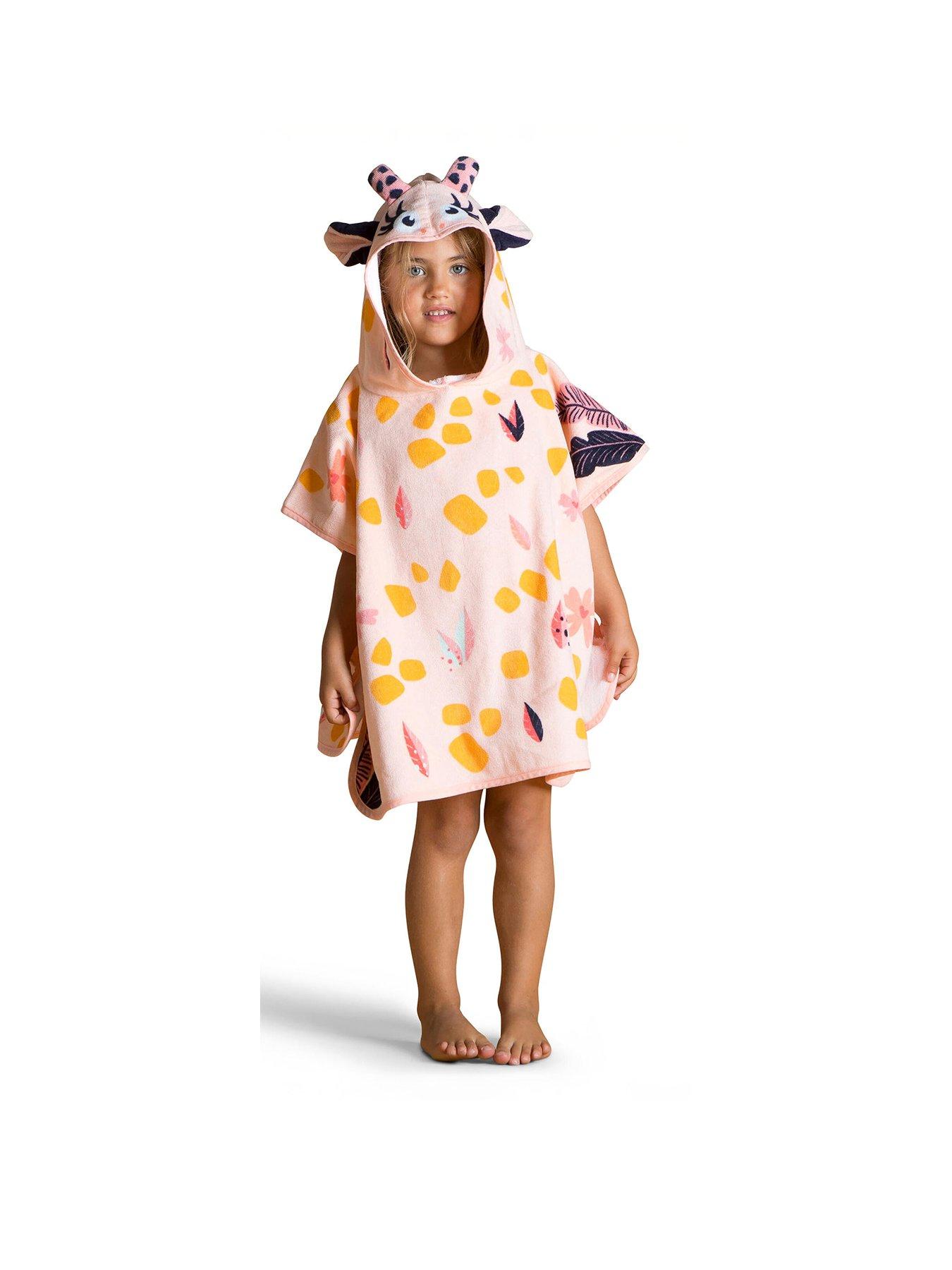 Decathlon Kids Bath Poncho Cotton - Giraffe White Pink
