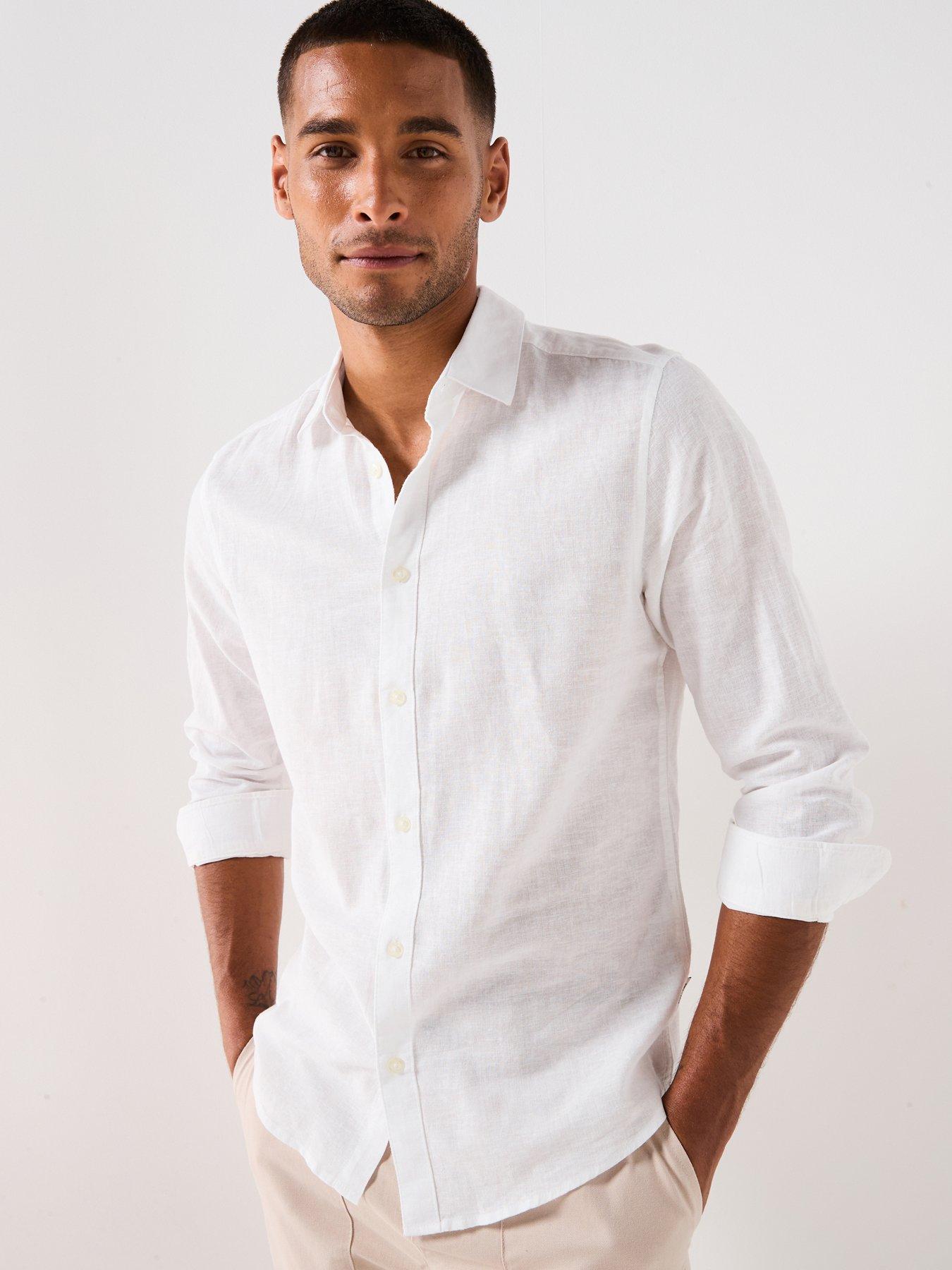 undefined Caiden Slim Fit Long Sleeve Linen Shirt - White