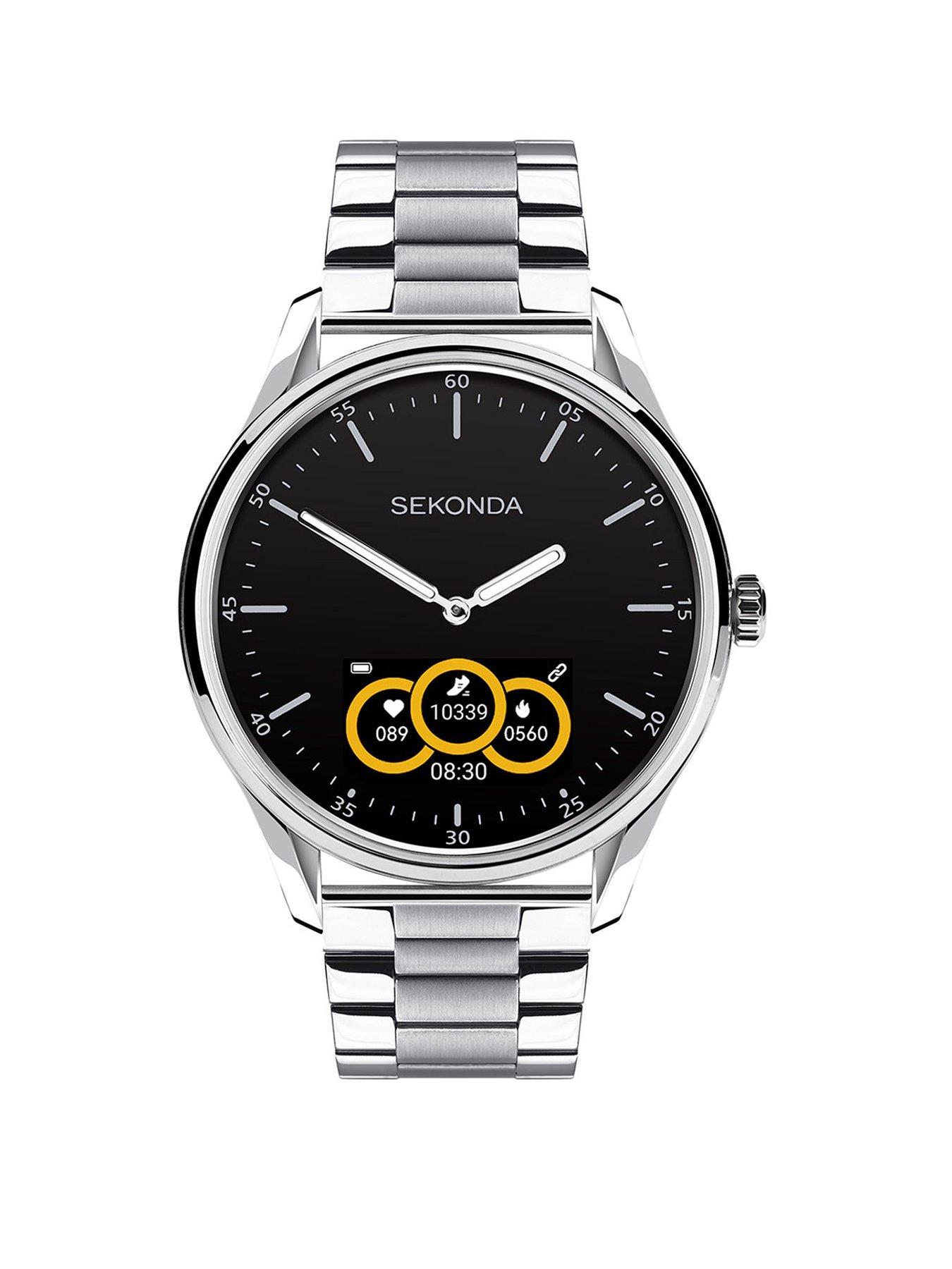 undefined Sekonda Mens Silver Stainless Steel Bracelet with Black Dial Hybrid Smartwatch