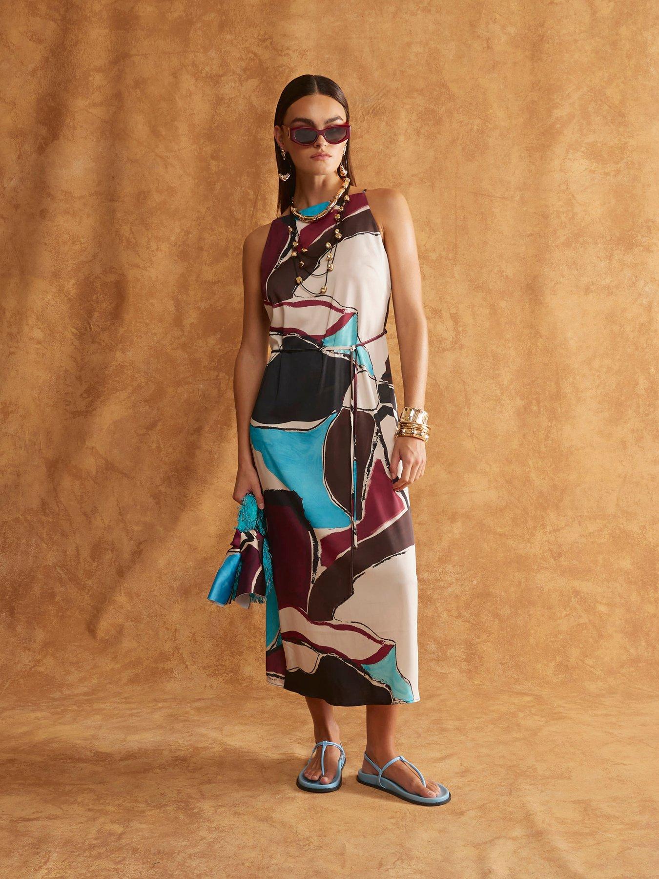 undefined Satin Sleeveless Midi Slip Dress - Blue
