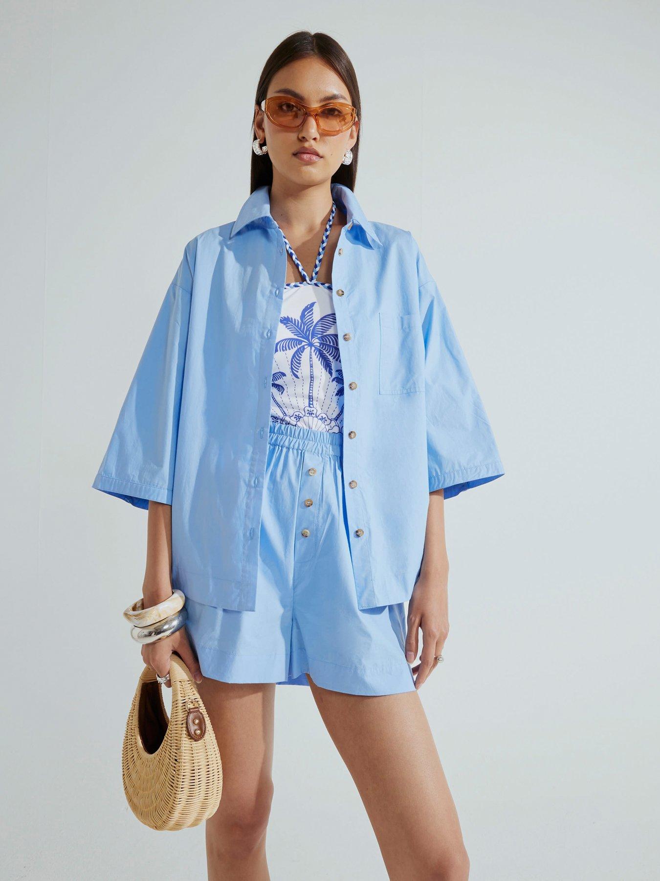 Image 1 of 4 of River Island Short Sleeve Shirt - Blue
