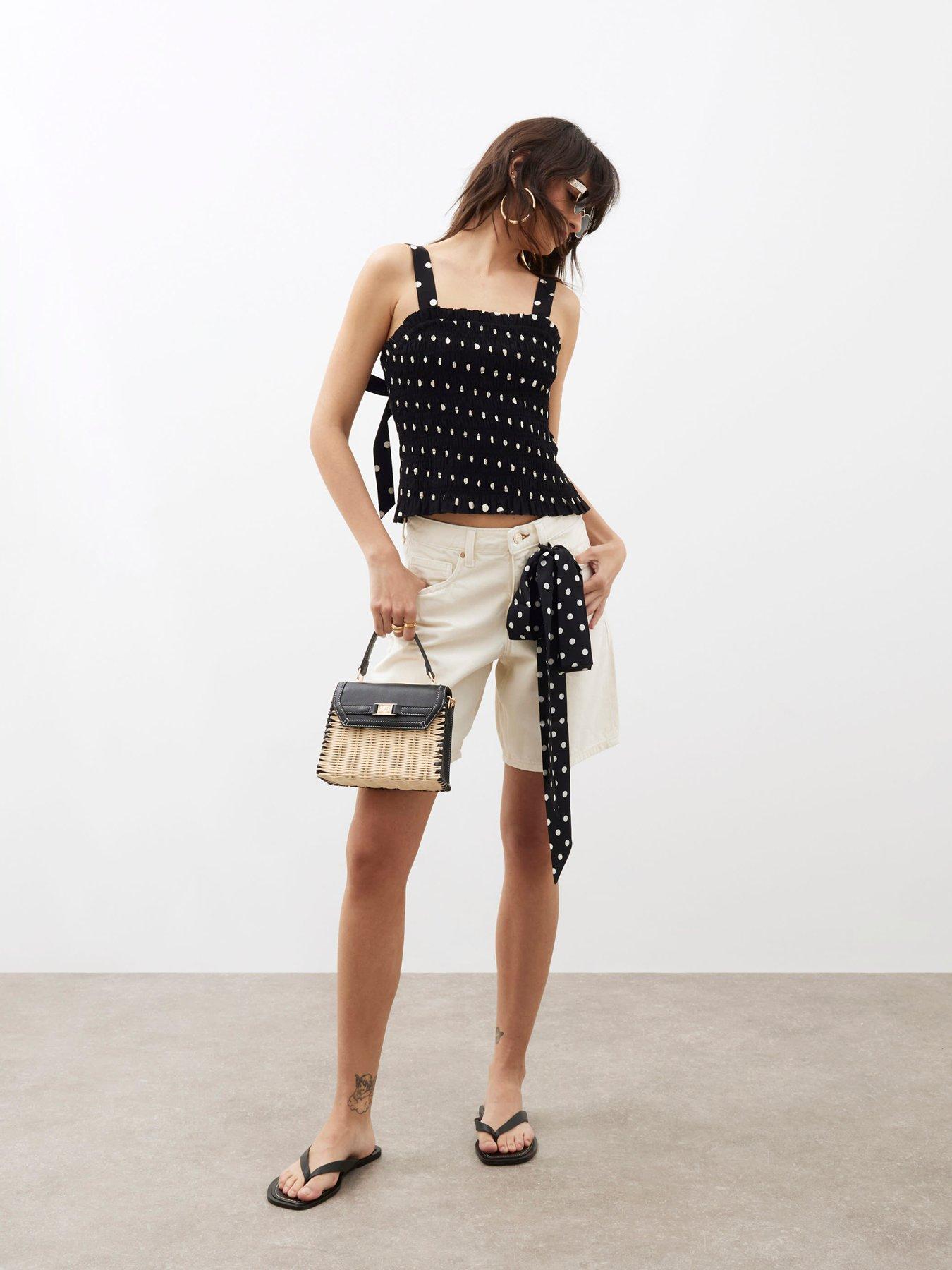 river-island-black-polka-dot-sleeveless-shirred-top-blackback