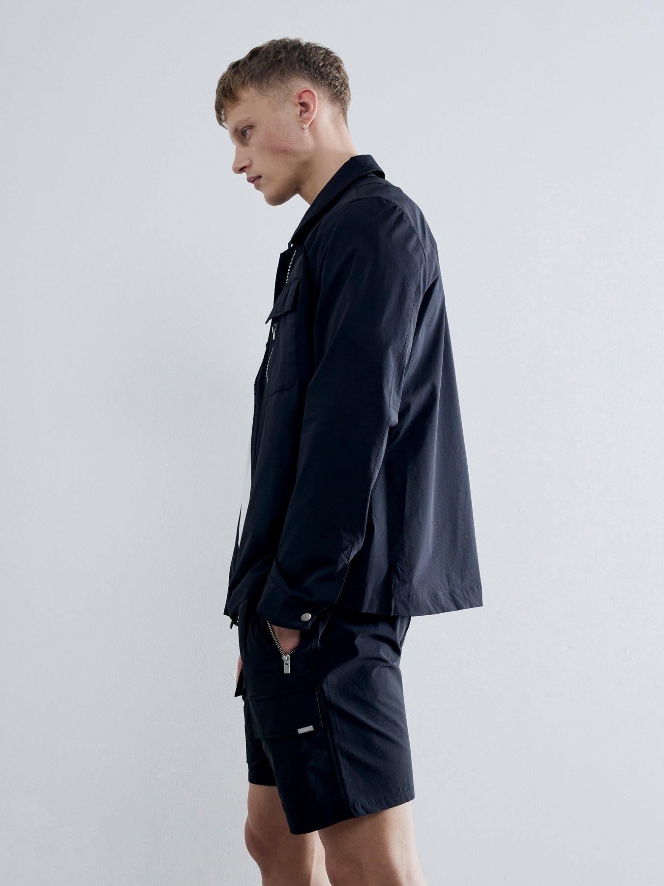 Image 1 of 4 of River Island Mayer Stretch Cargo Shorts - Black