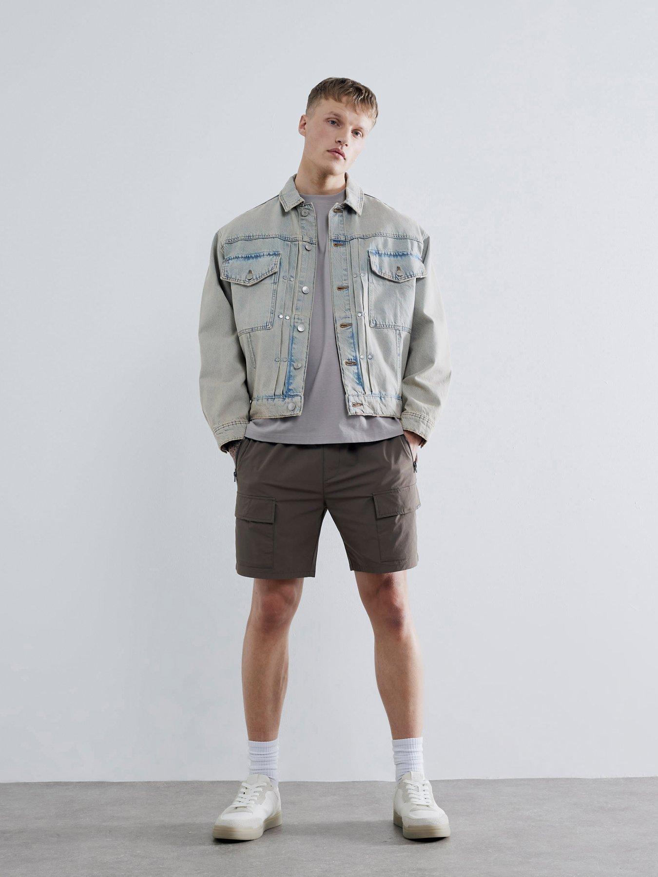 Image 1 of 4 of River Island Mayer Stretch Cargo Shorts - Beige