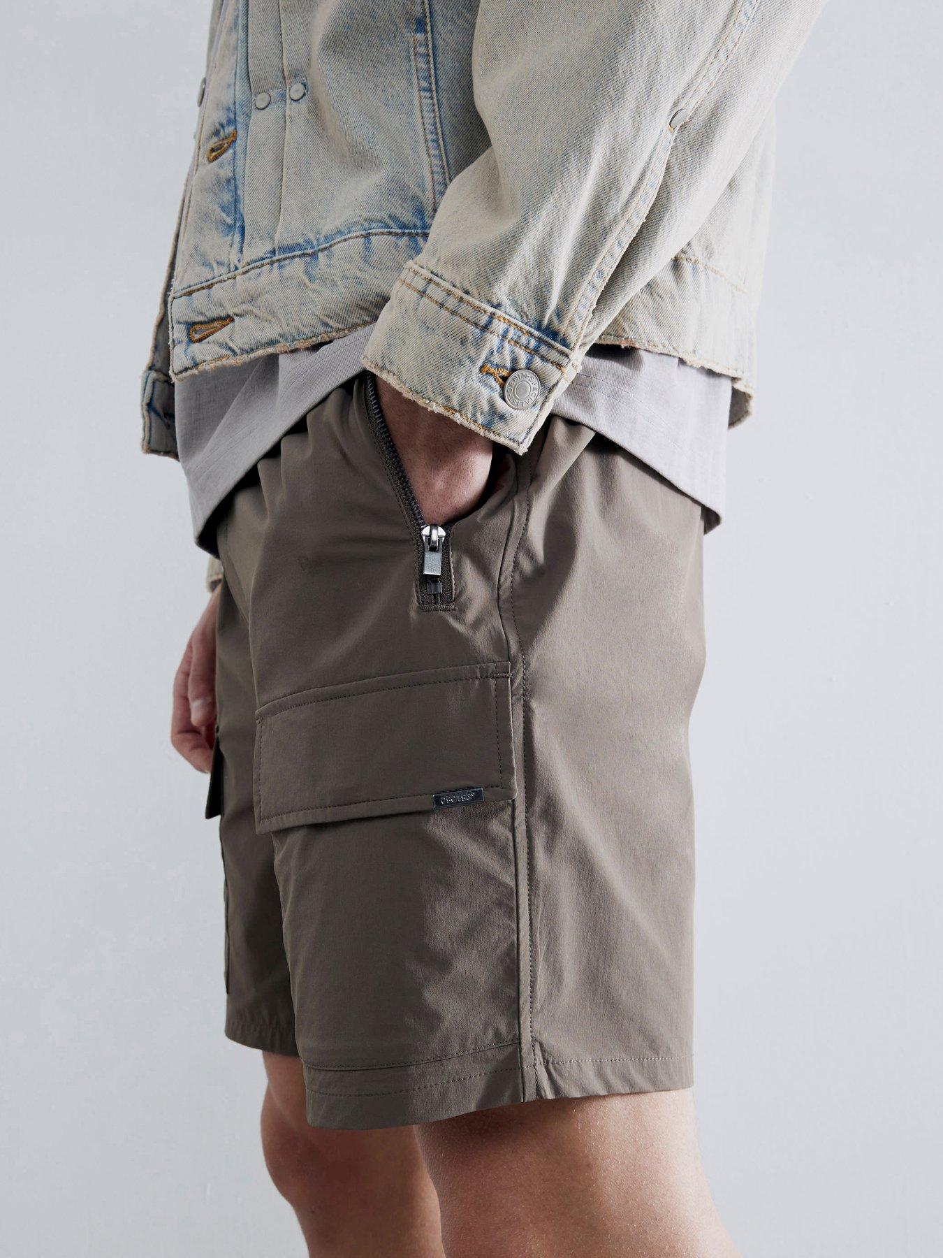 Image 4 of 4 of River Island Mayer Stretch Cargo Shorts - Beige