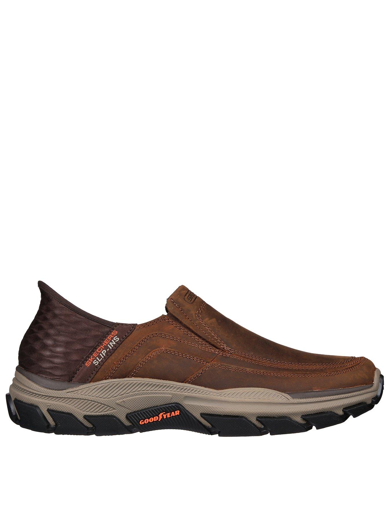 Skechers Respected Wide Fit Moc Toe Leather Casual Slip On Shoes- Brown