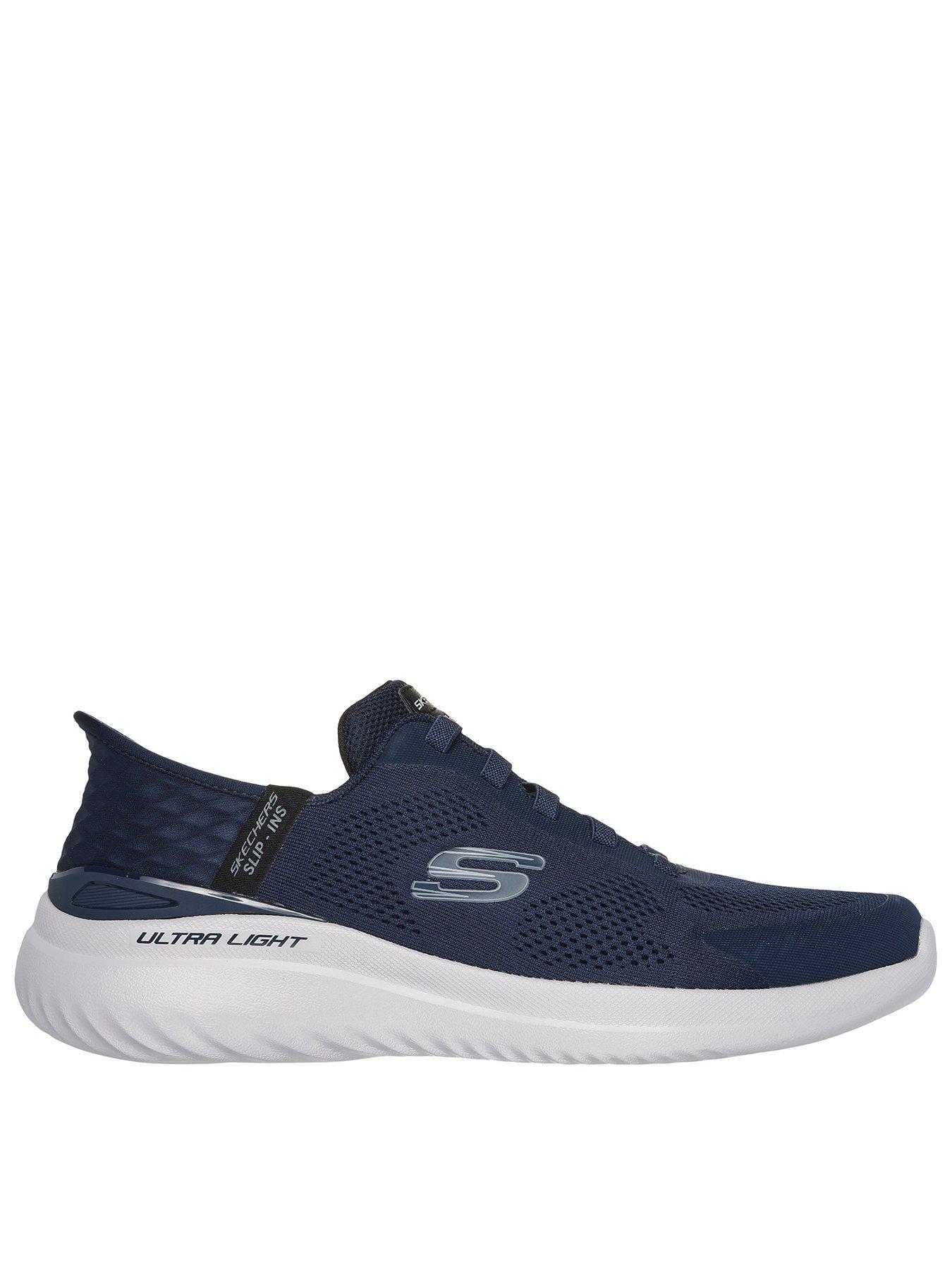 Skechers Bounder 20 Wide Fit Memory Foam Slip On Trainers- Navy