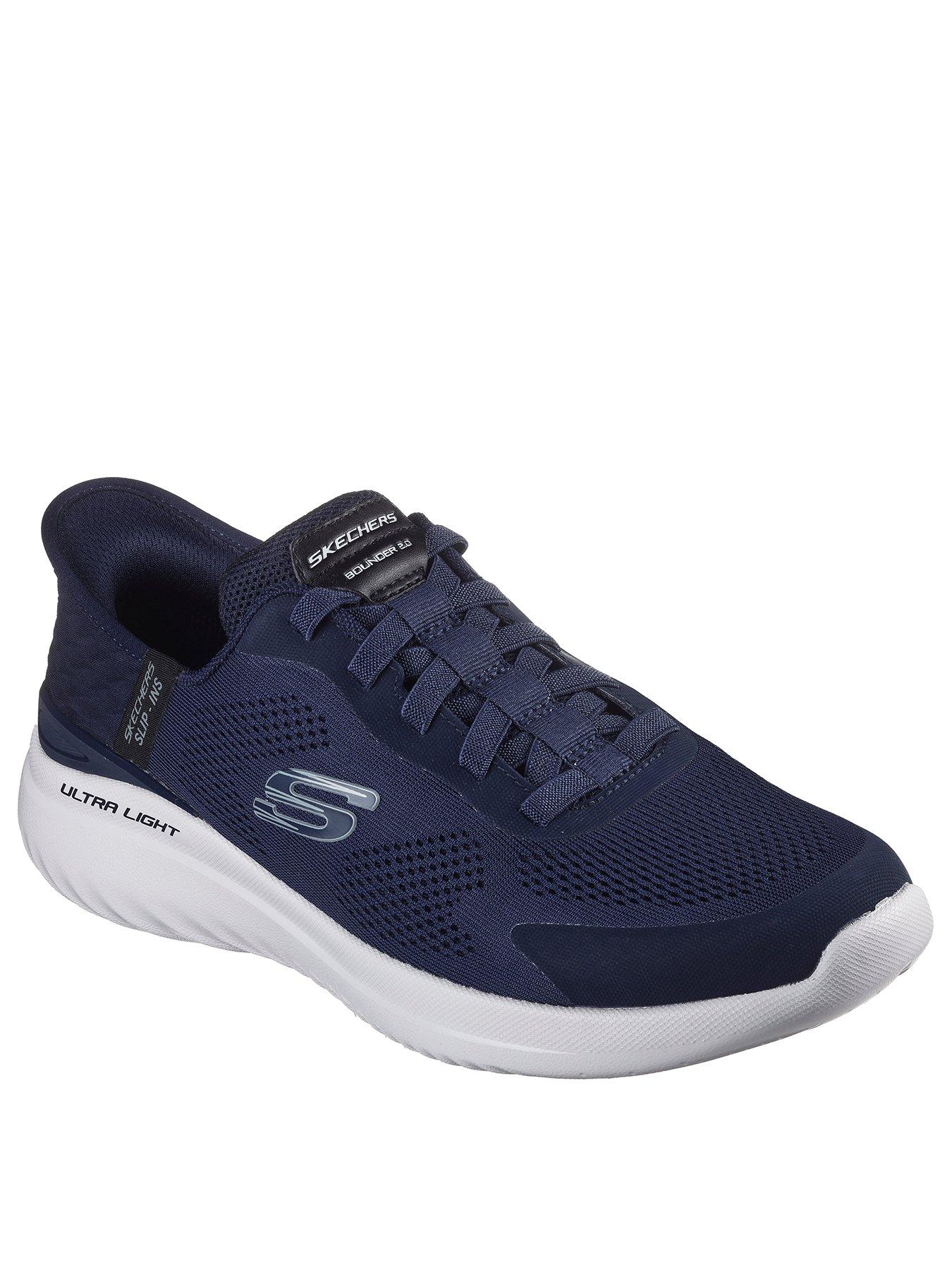 skechers-bounder-20-wide-fit-memory-foam-slip-on-trainers--navystillFront