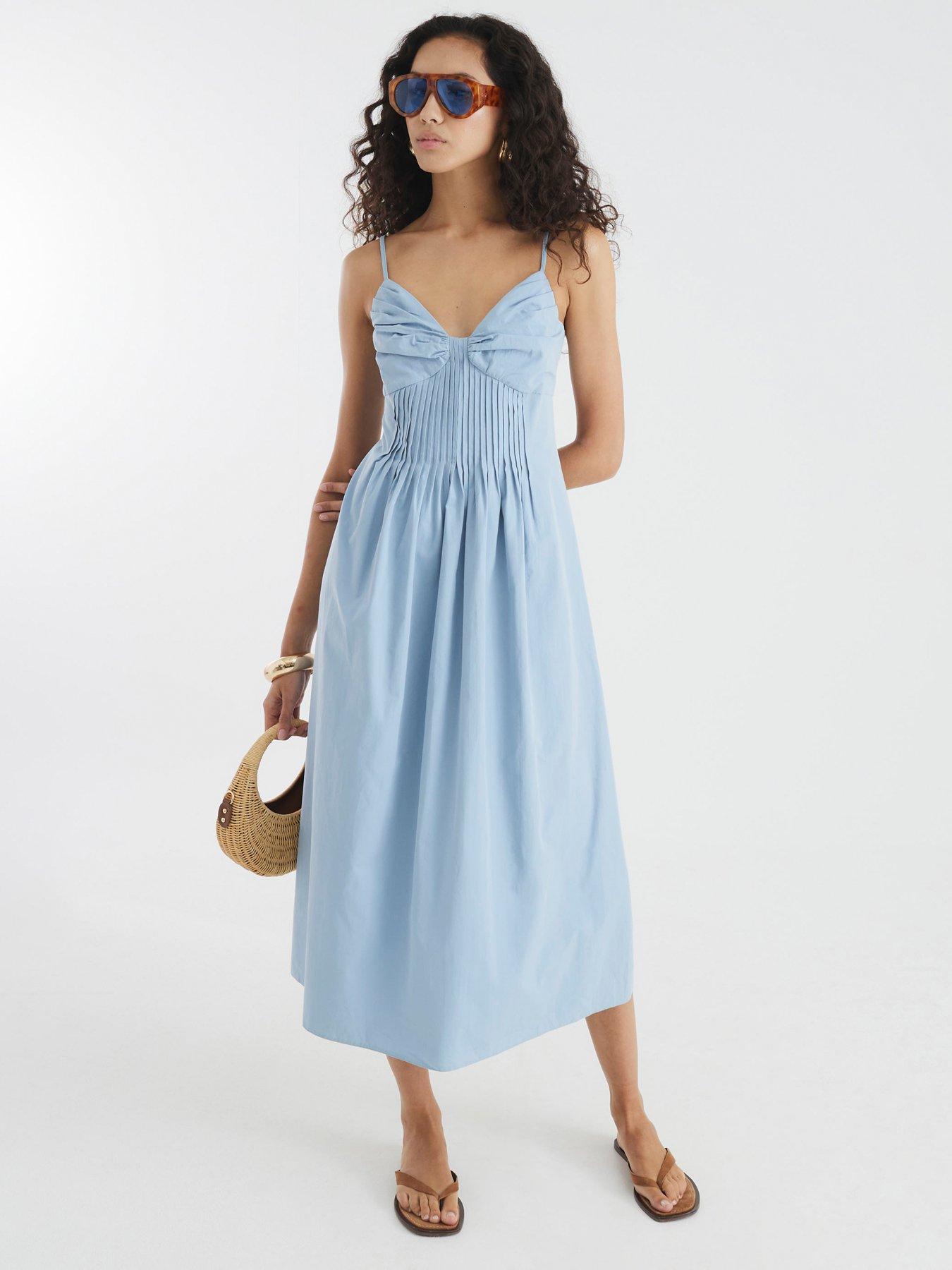 Image of River Island Strappy Waisted Midi Sun Dress - Blue