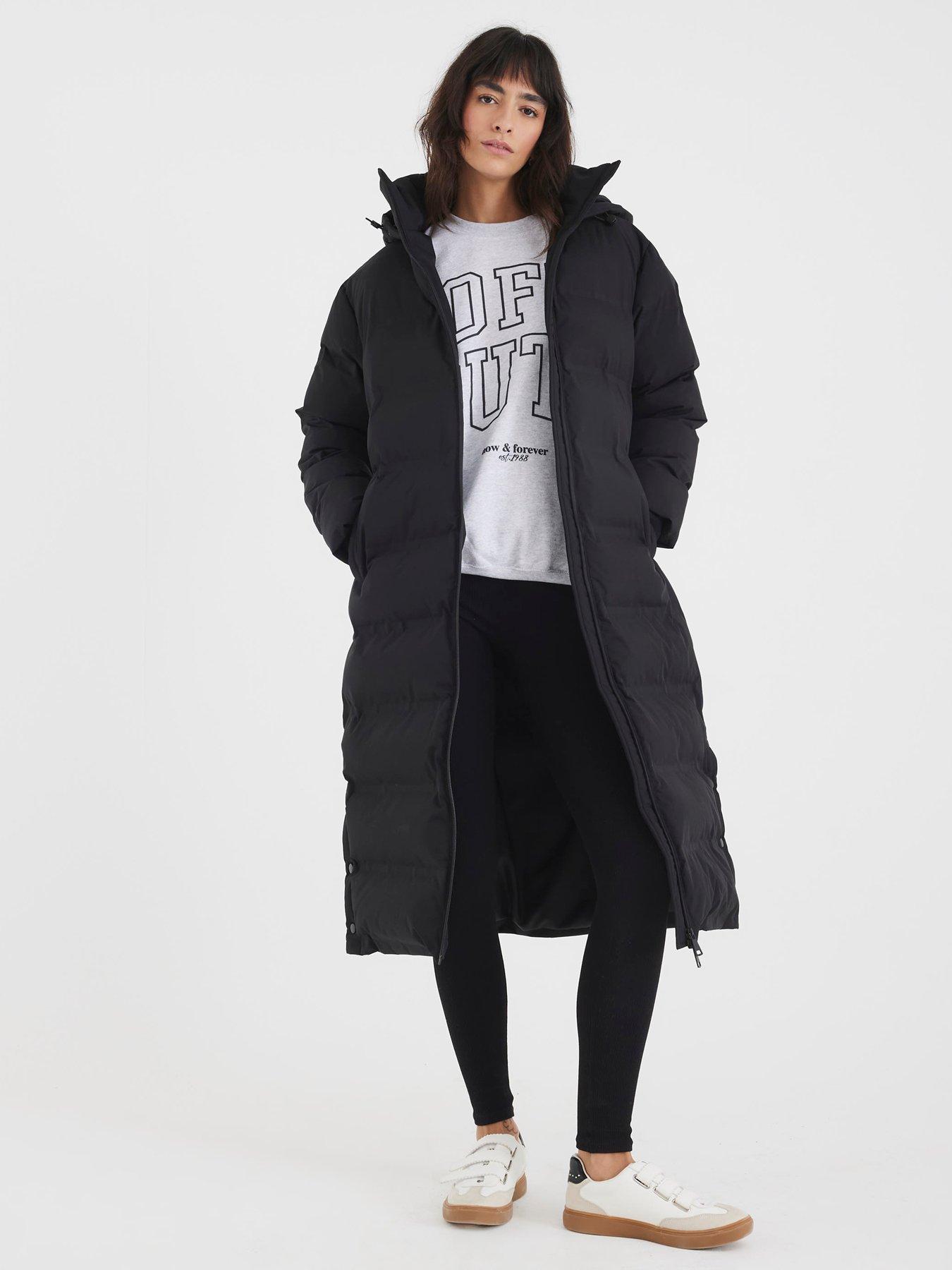 River Island Longline Heatseal Padded Coat - Black