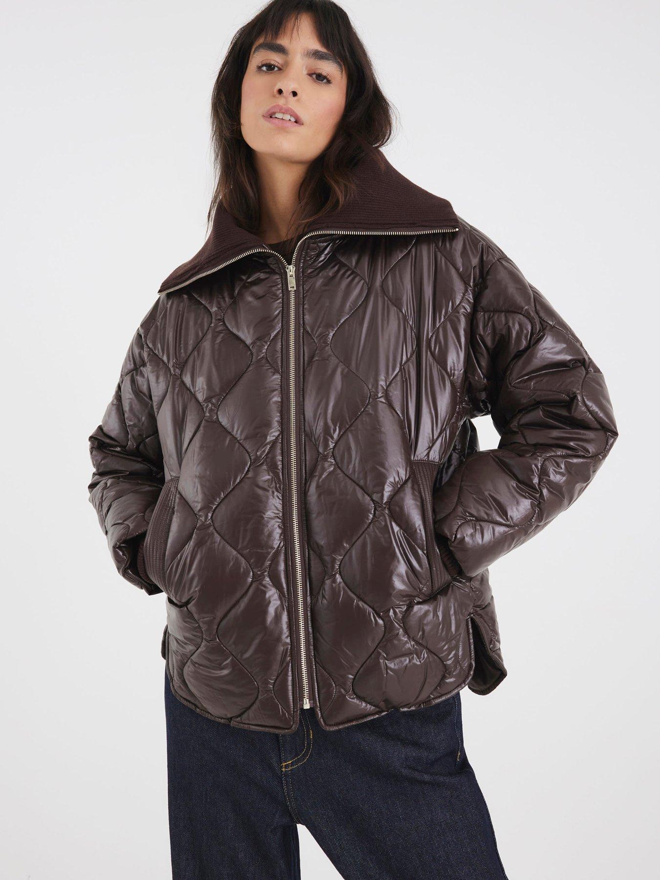 river-island-rib-collar-liner-jacket-brownfront