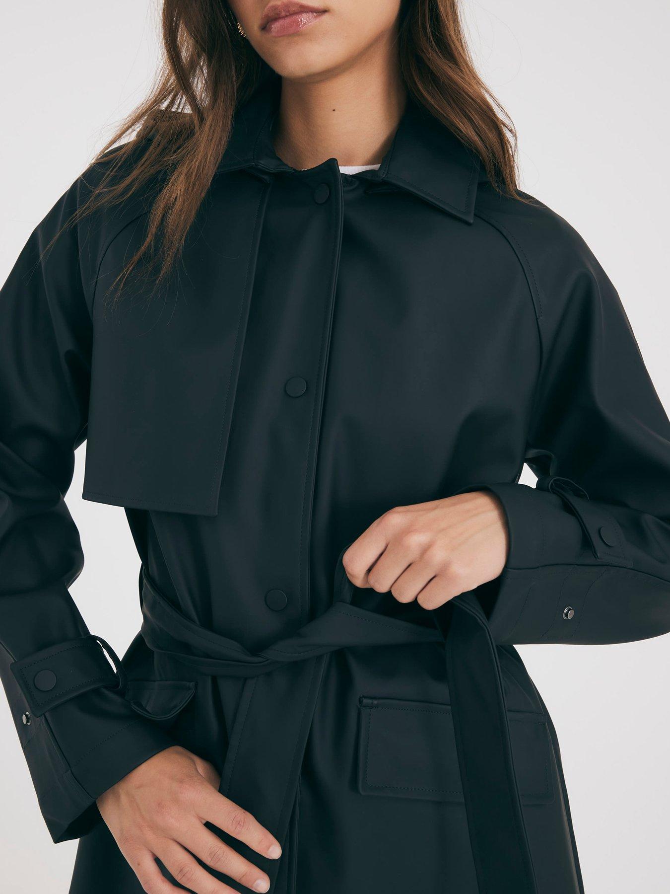 Image 4 of 4 of River Island Belted Trench Raincoat - Black