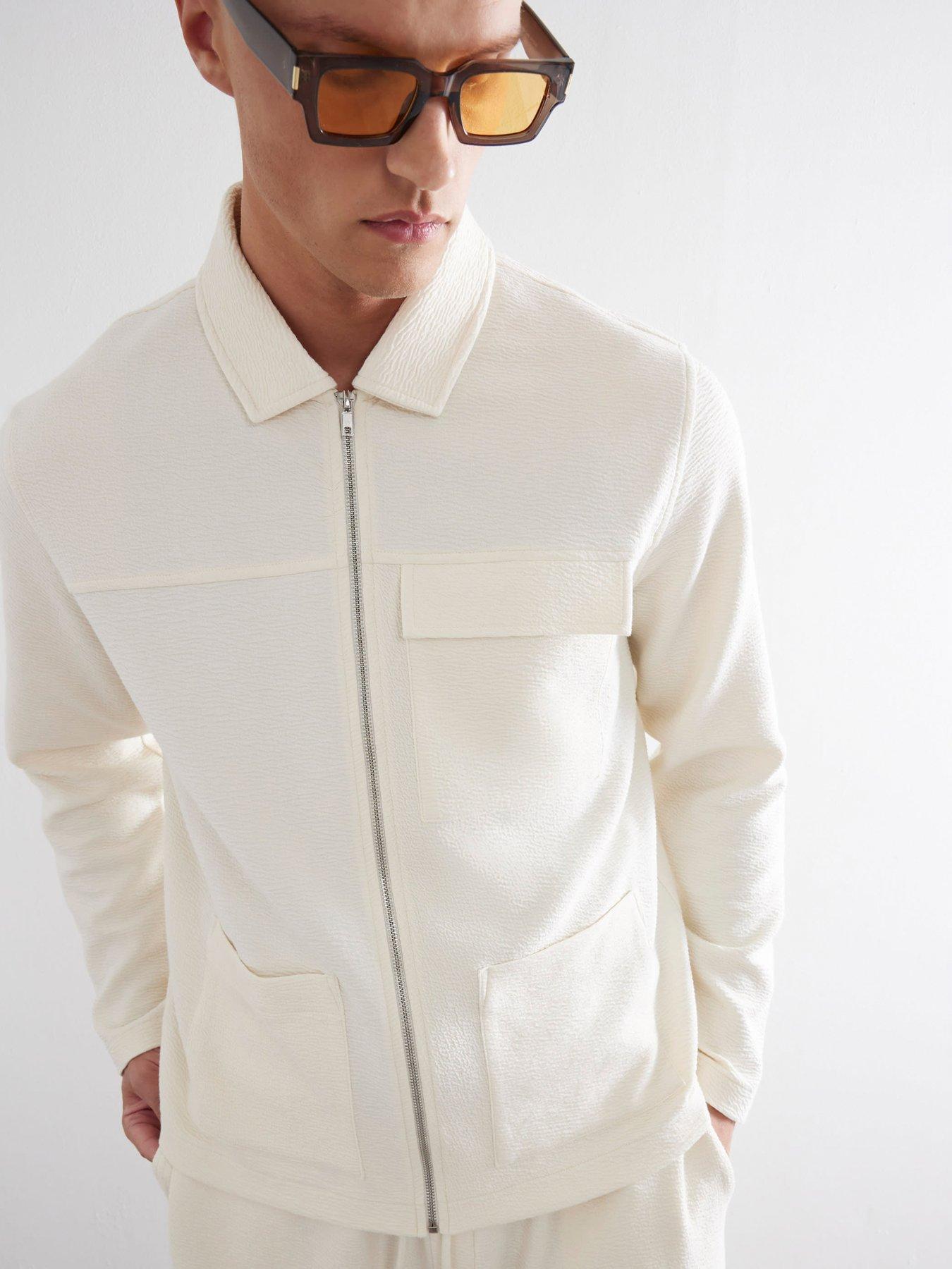Image 2 of 4 of River Island Long Sleeve Textured Smart Overshirt - Off White