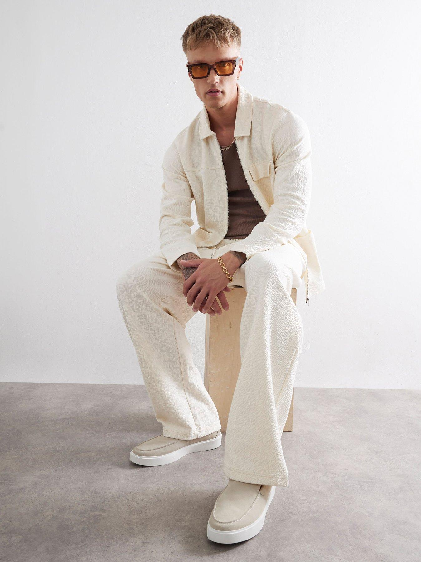 Image 4 of 4 of River Island Long Sleeve Textured Smart Overshirt - Off White