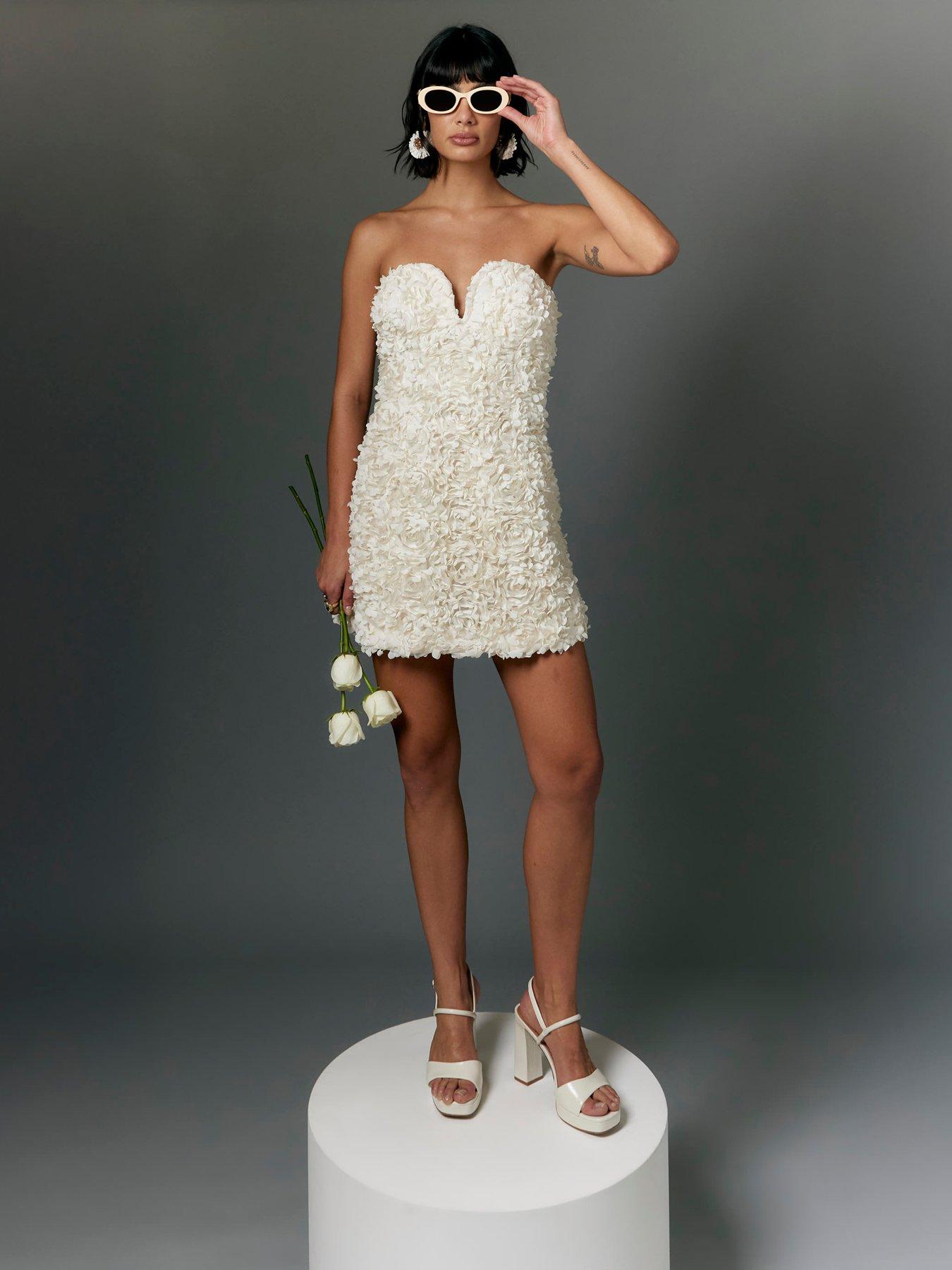 Image 3 of 4 of River Island Plunge 3D Mini Dress - Cream