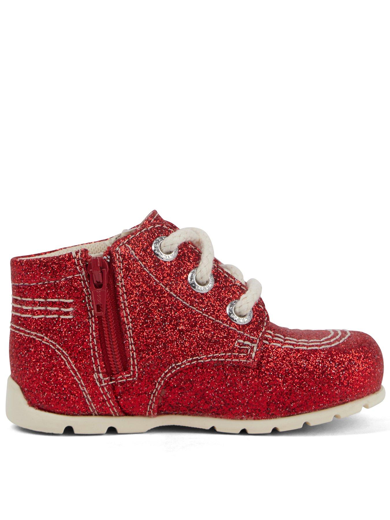 Kickers Baby Kick Hi Glitter Leather Boots - Red