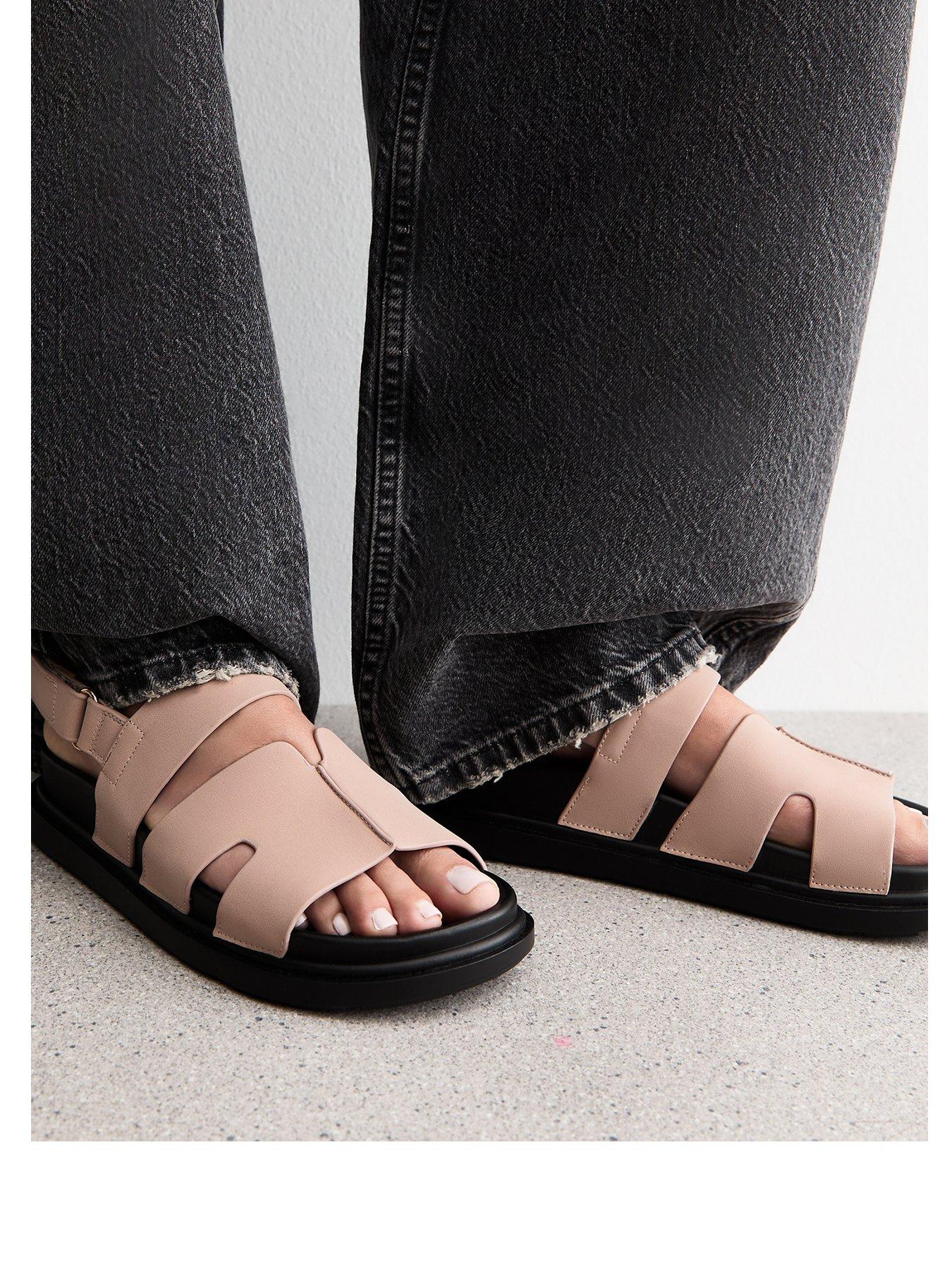 Image 2 of 6 of New Look Faux Leather Chunky Strap Sandals - Pink