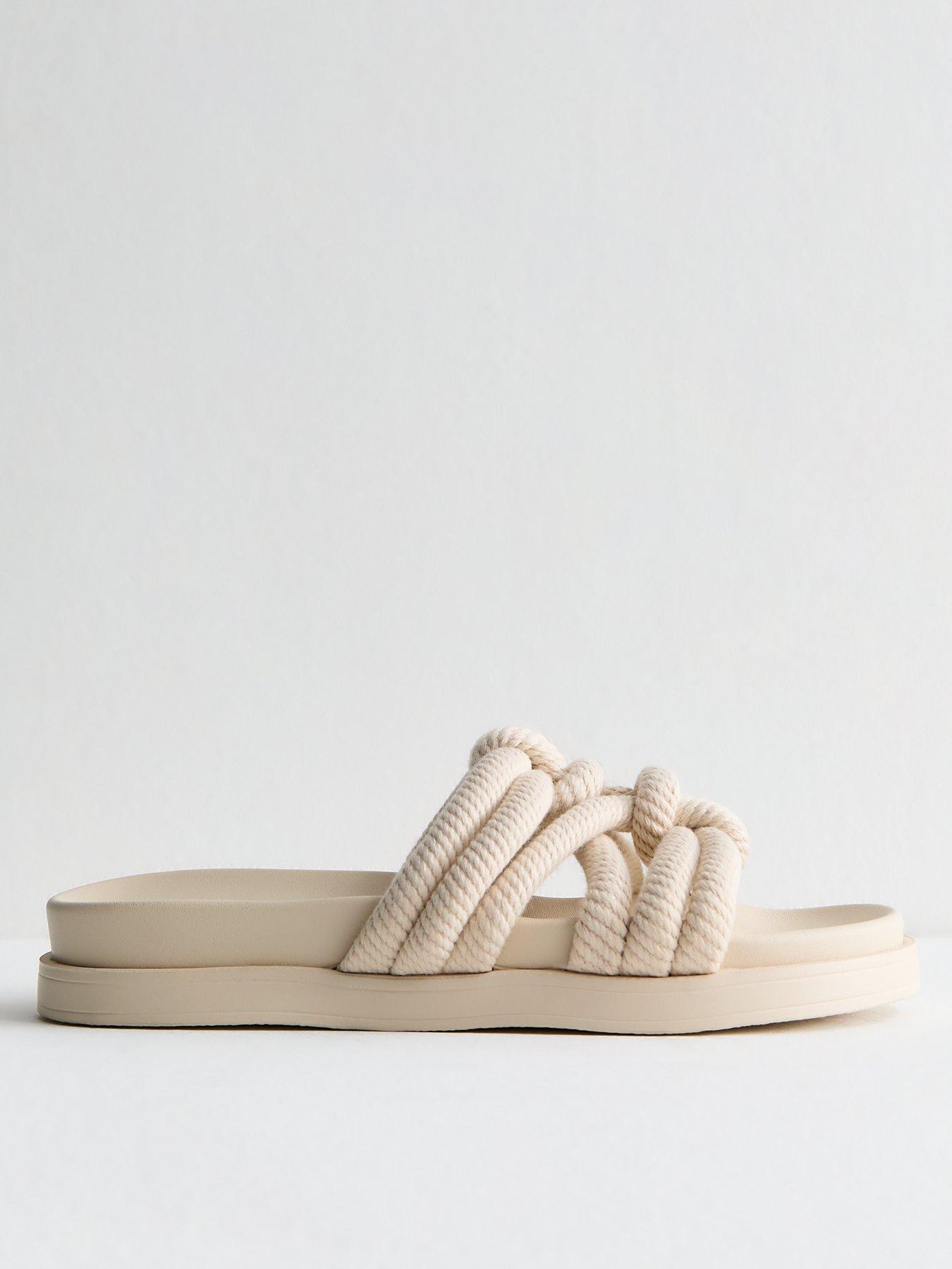 Image 1 of 6 of New Look Off White Knotted Rope Strap Mule Sandals