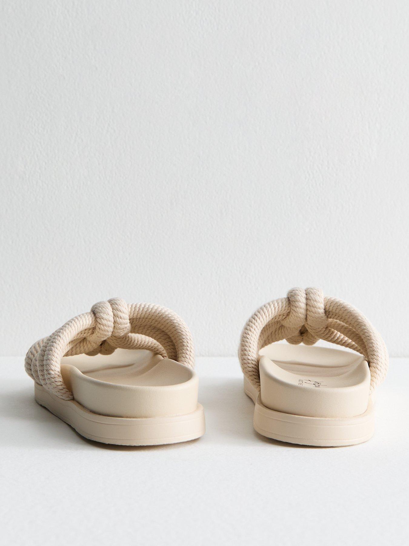 Image 3 of 6 of New Look Off White Knotted Rope Strap Mule Sandals