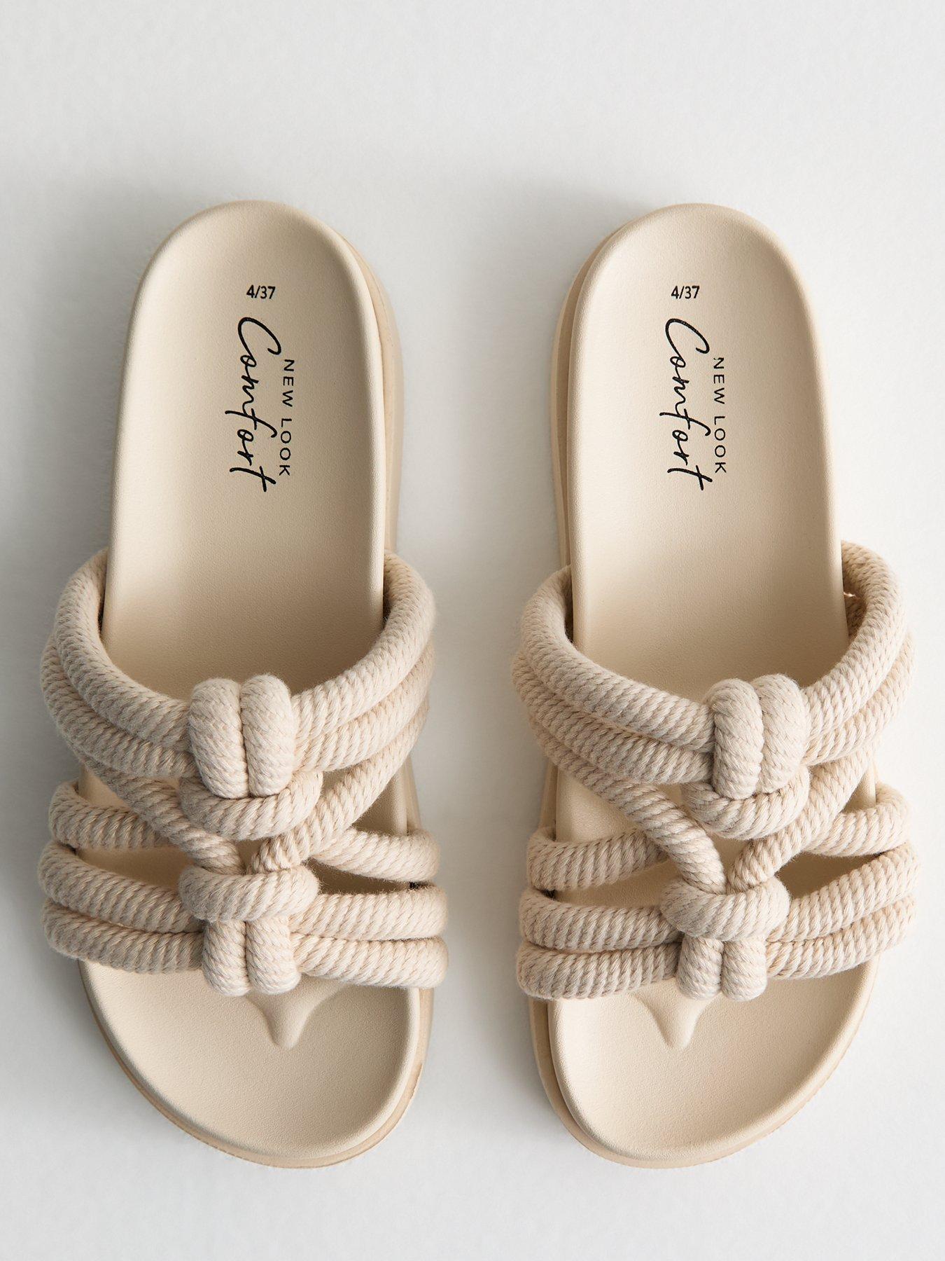 Image 4 of 6 of New Look Off White Knotted Rope Strap Mule Sandals
