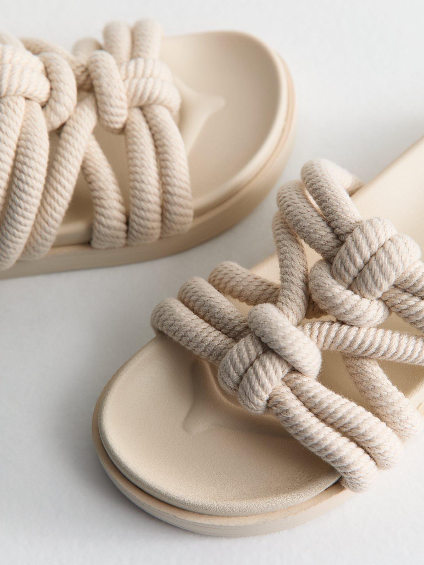 Image 6 of 6 of New Look Off White Knotted Rope Strap Mule Sandals
