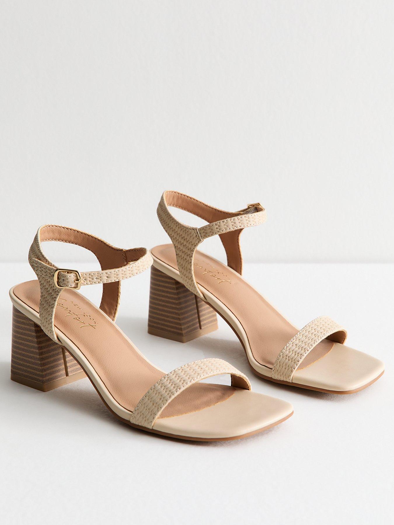 Image 2 of 6 of New Look Raffia And Faux Leather Heeled Sandals - Cream
