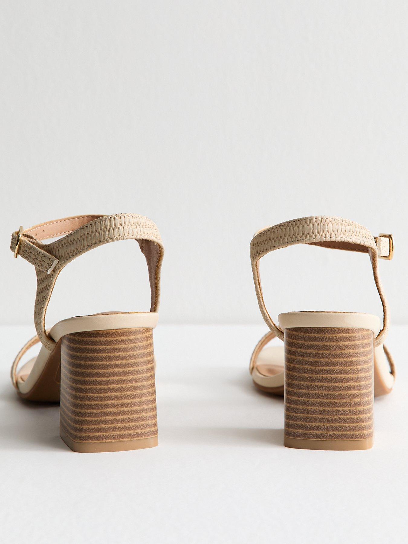 Image 3 of 6 of New Look Raffia And Faux Leather Heeled Sandals - Cream