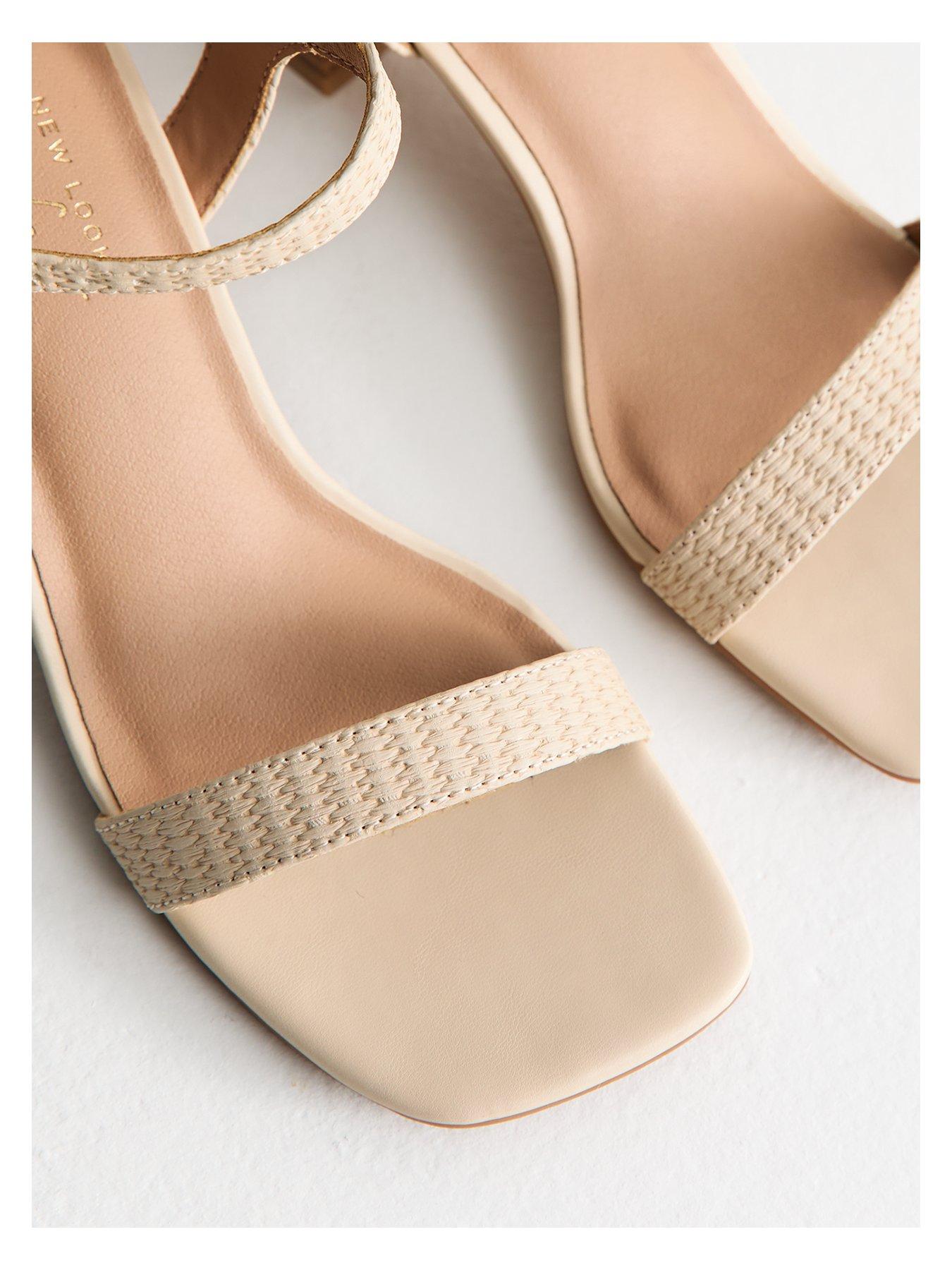 Image 4 of 6 of New Look Raffia And Faux Leather Heeled Sandals - Cream