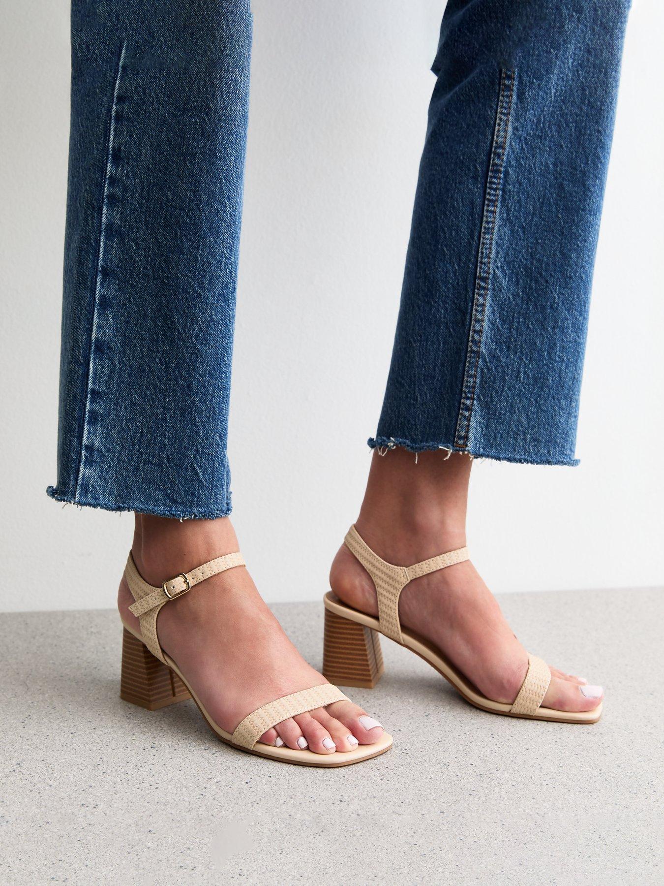 Image 5 of 6 of New Look Raffia And Faux Leather Heeled Sandals - Cream