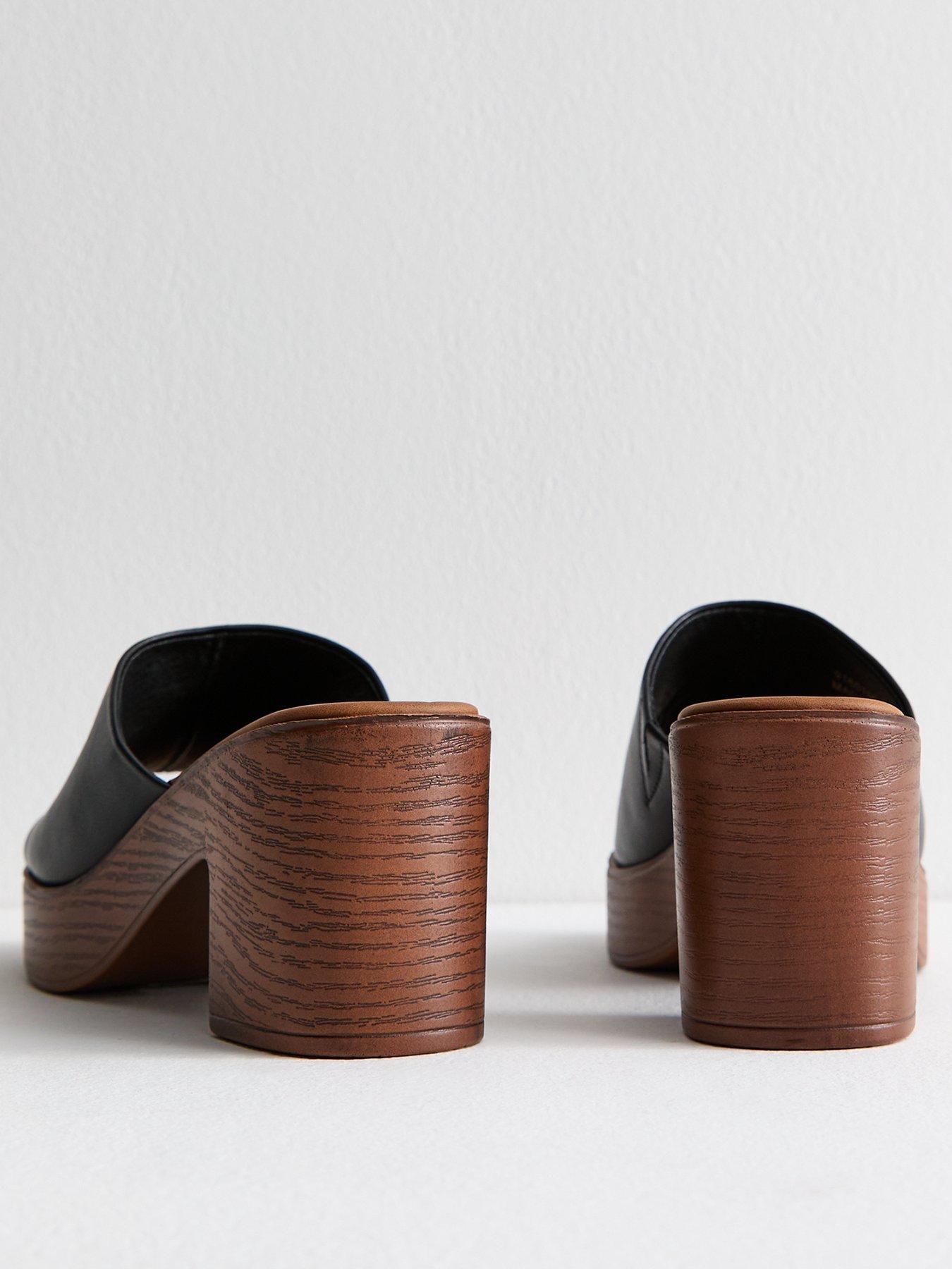 Image 2 of 6 of New Look Faux Leather Strap Platform Mules - Black